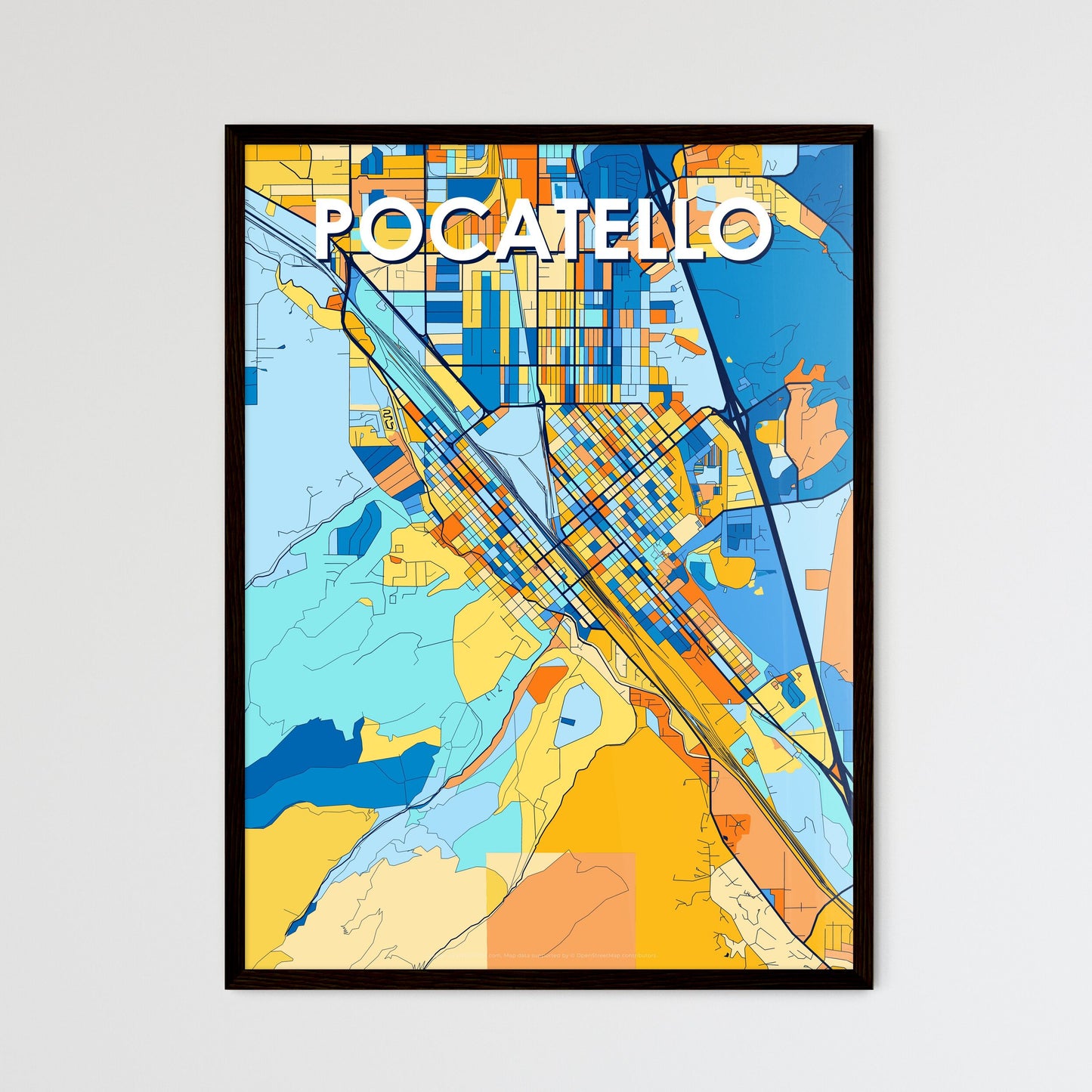 POCATELLO IDAHO Vibrant Colorful Art Map Poster Blue Orange