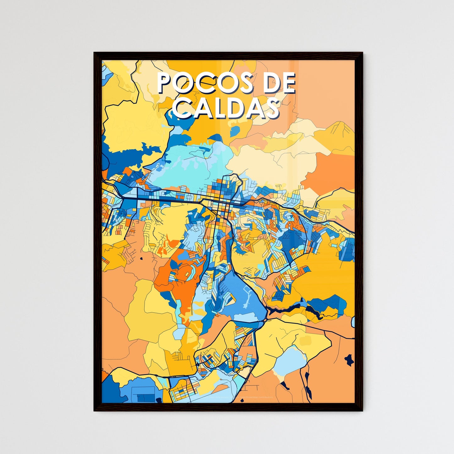 POCOS DE CALDAS BRAZIL Vibrant Colorful Art Map Poster Blue Orange