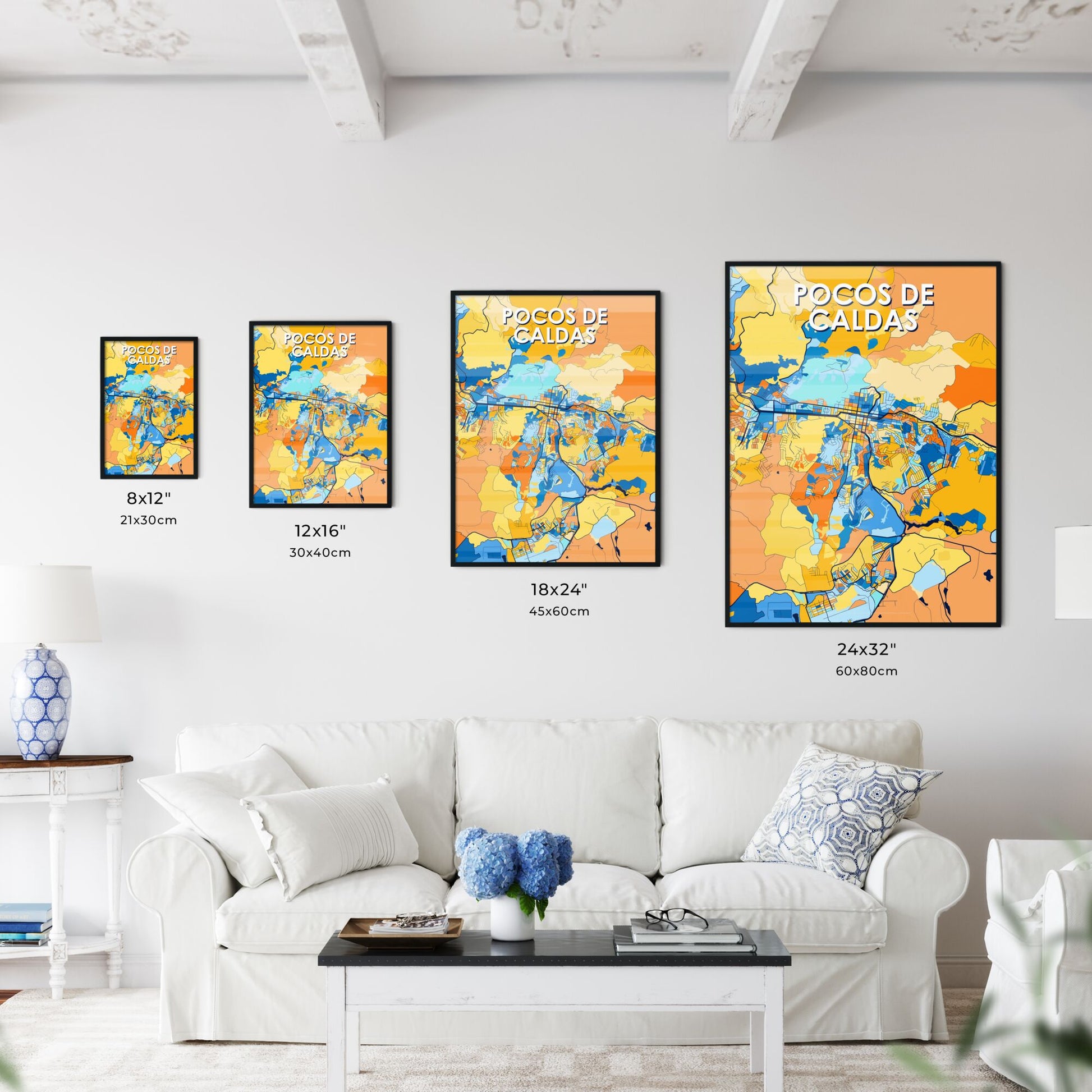 POCOS DE CALDAS BRAZIL Vibrant Colorful Art Map Poster Blue Orange