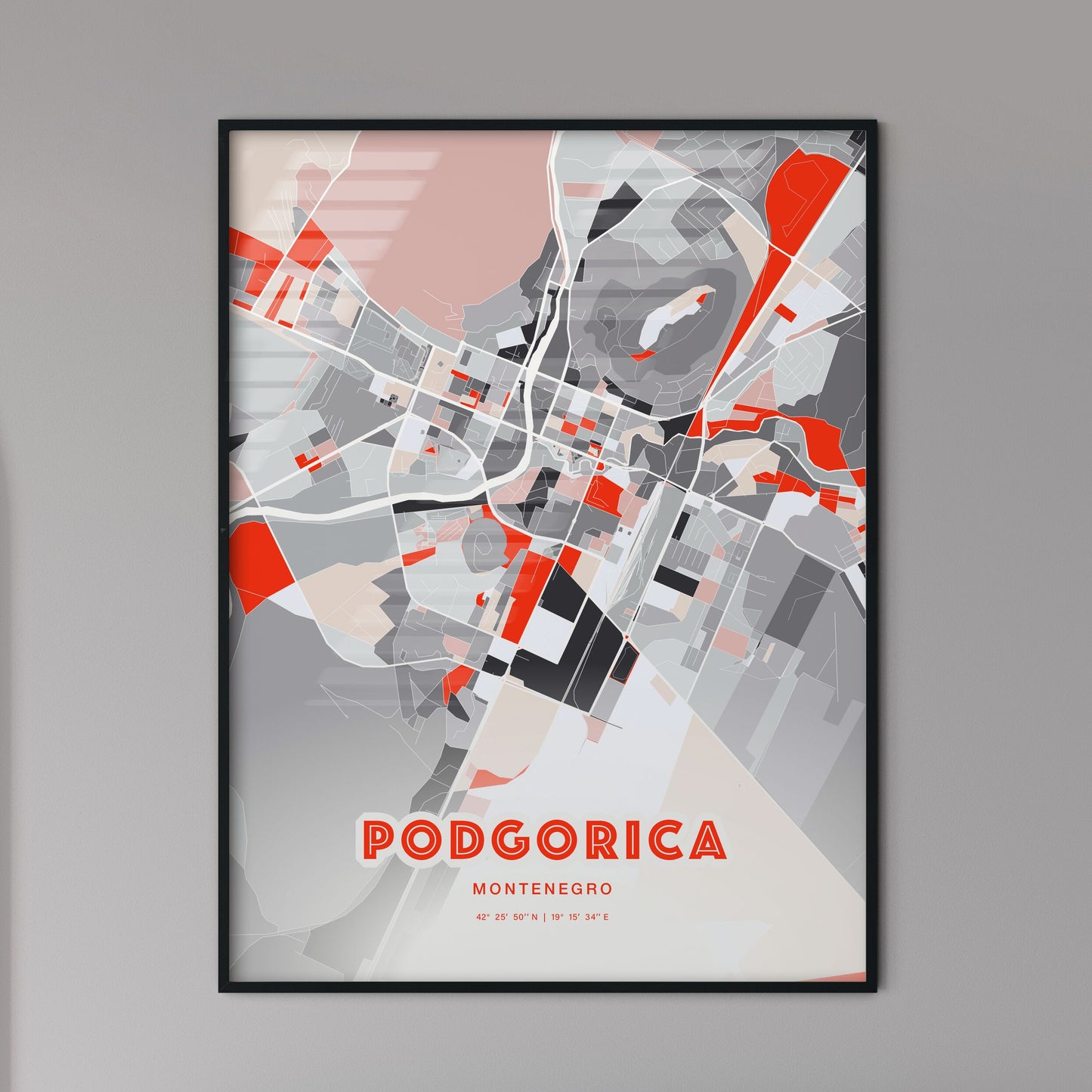 Colorful Podgorica Montenegro Fine Art Map Modern Expressive