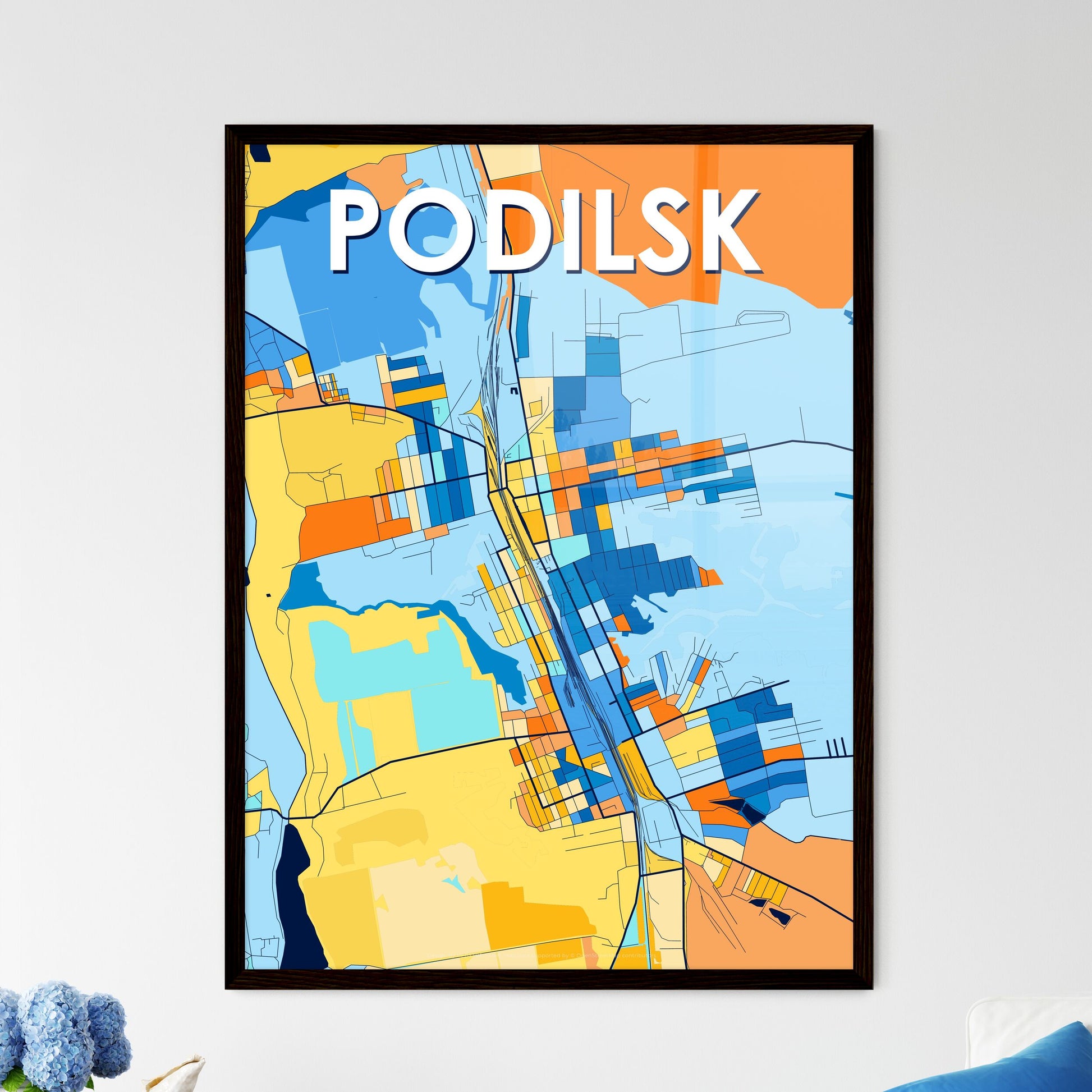 PODILSK UKRAINE Vibrant Colorful Art Map Poster Blue Orange