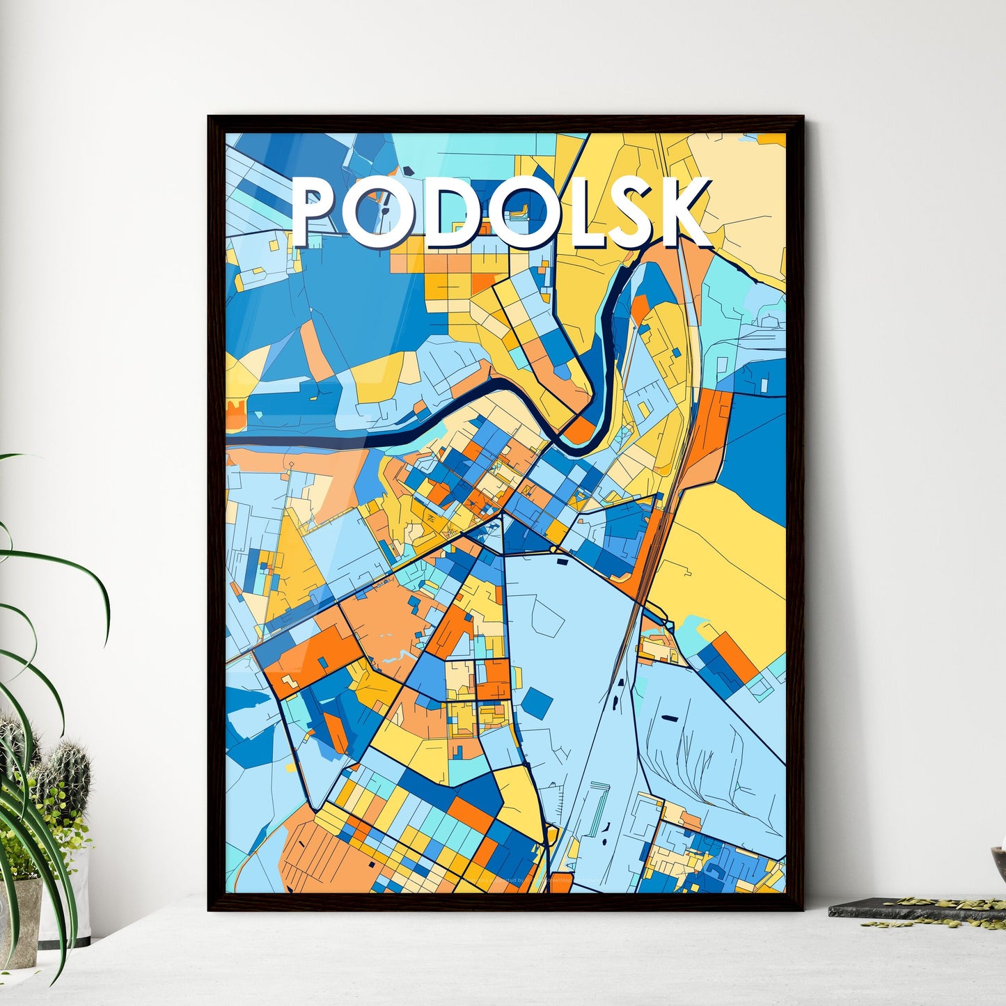 PODOLSK RUSSIA Vibrant Colorful Art Map Poster Blue Orange