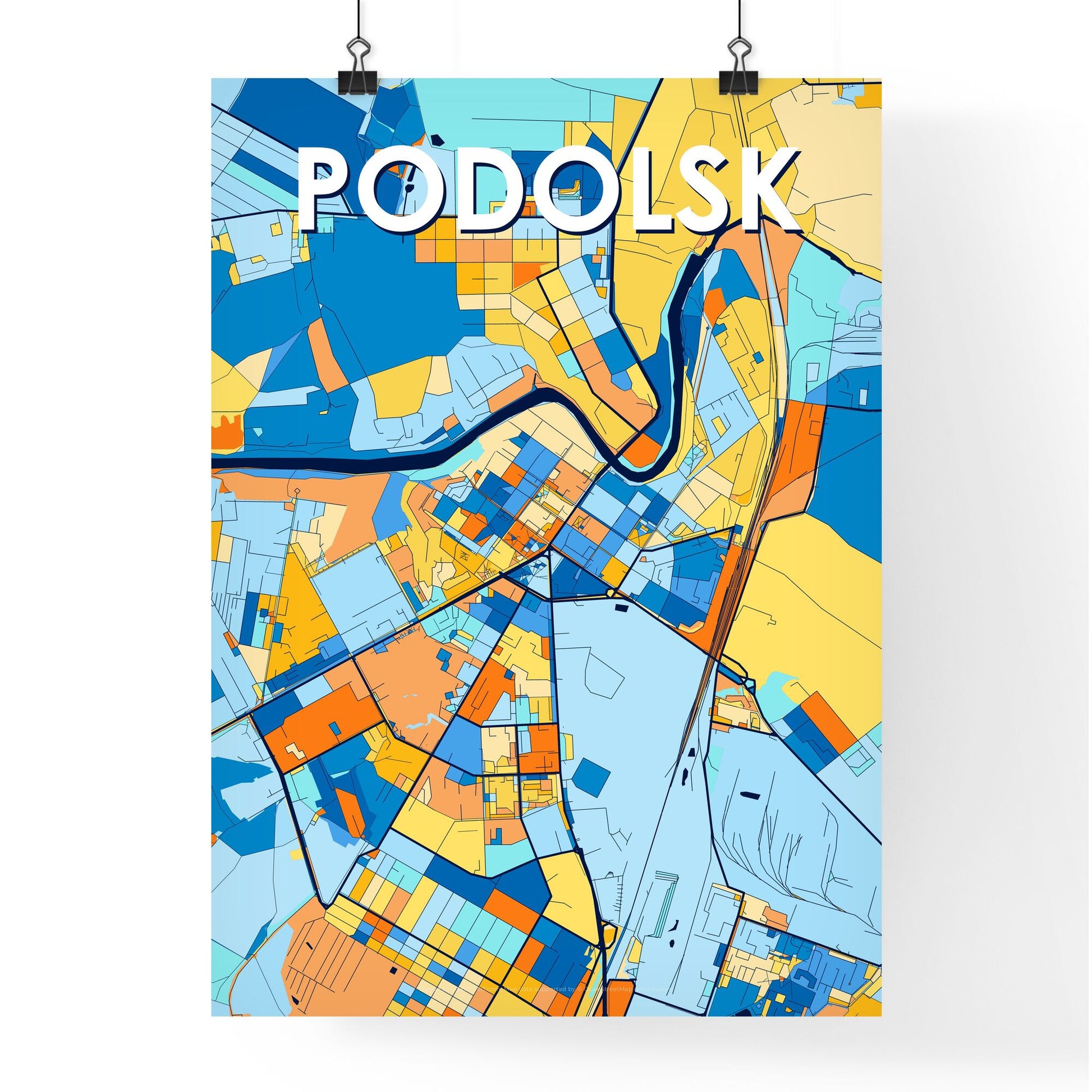 PODOLSK RUSSIA Vibrant Colorful Art Map Poster Blue Orange