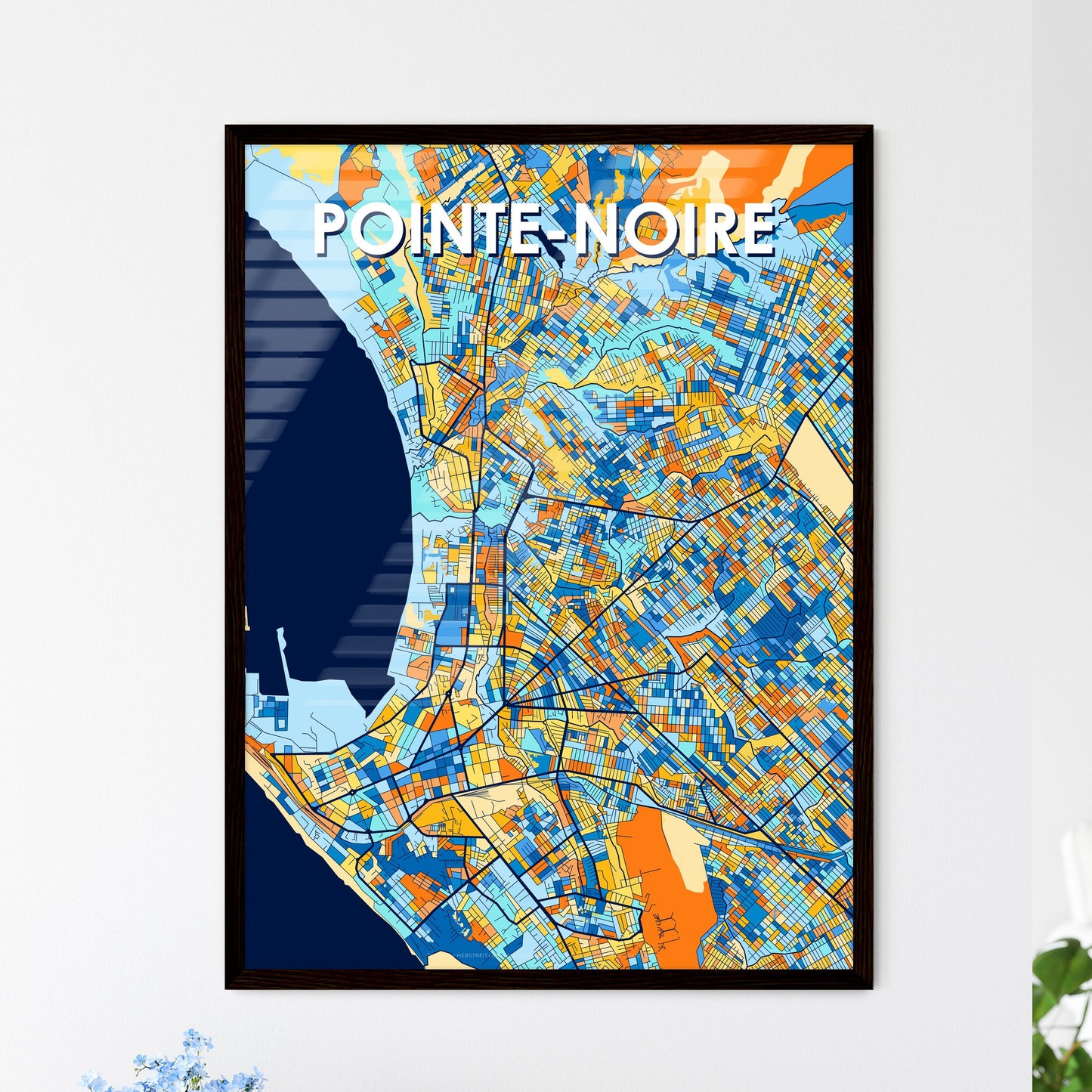 POINTE-NOIRE REPUBLIC OF THE CONGO Vibrant Colorful Art Map Poster Blue Orange