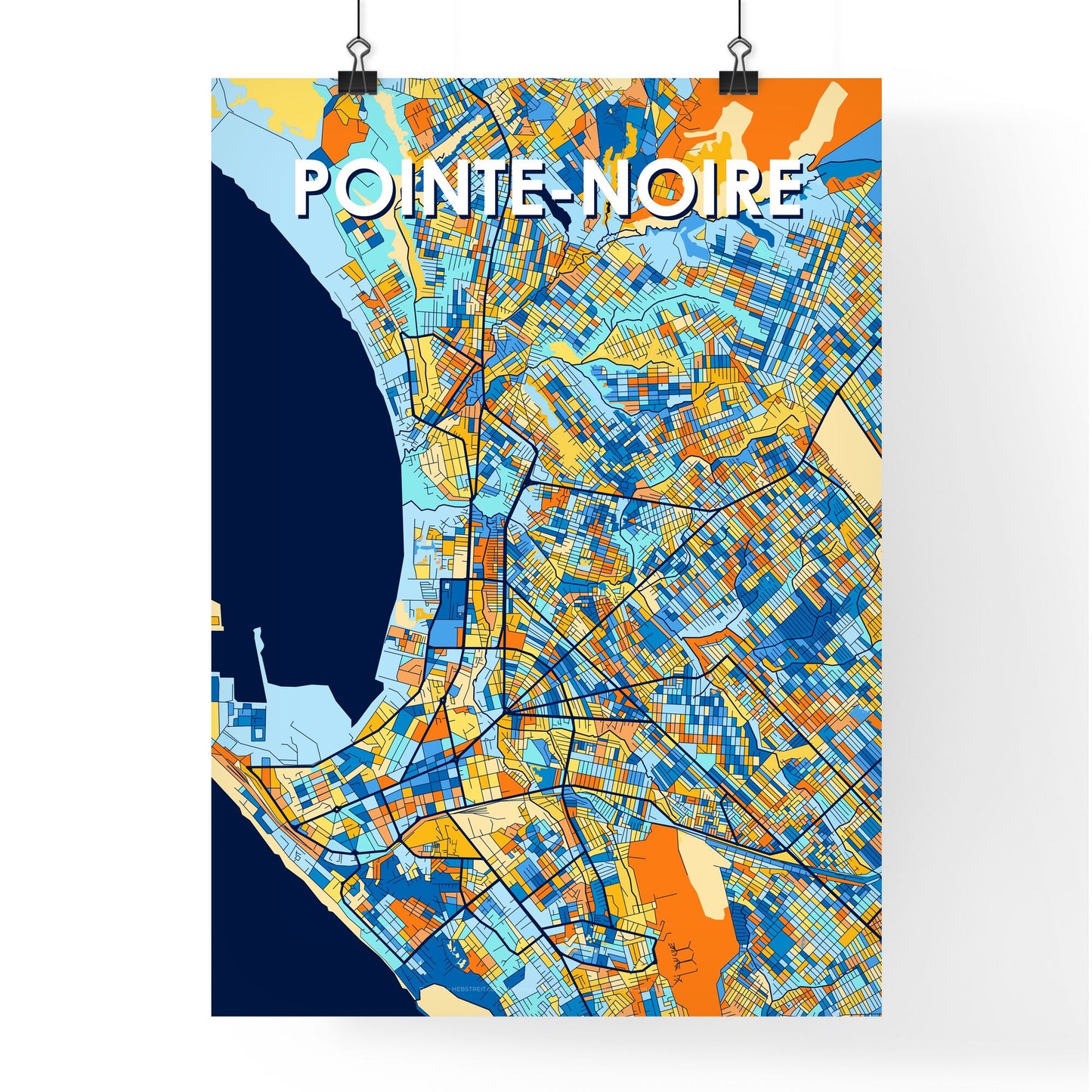 POINTE-NOIRE REPUBLIC OF THE CONGO Vibrant Colorful Art Map Poster Blue Orange