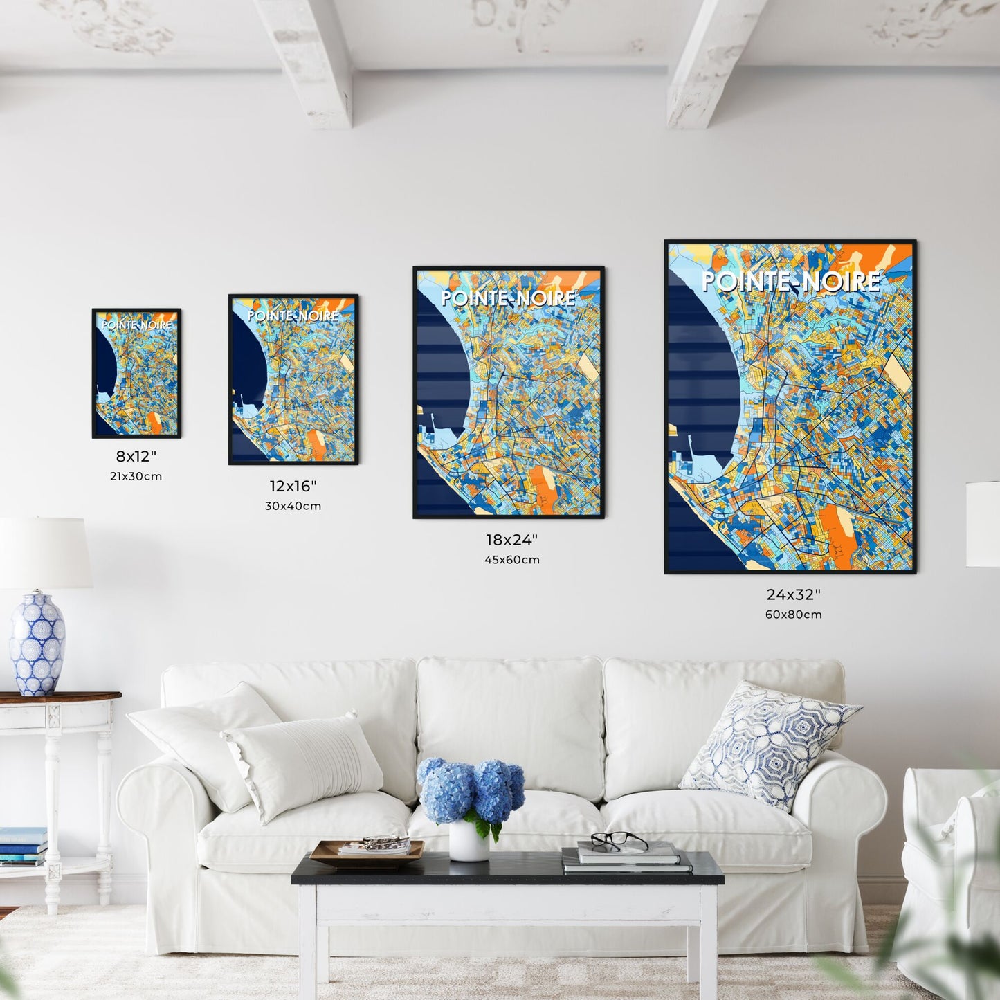 POINTE-NOIRE REPUBLIC OF THE CONGO Vibrant Colorful Art Map Poster Blue Orange