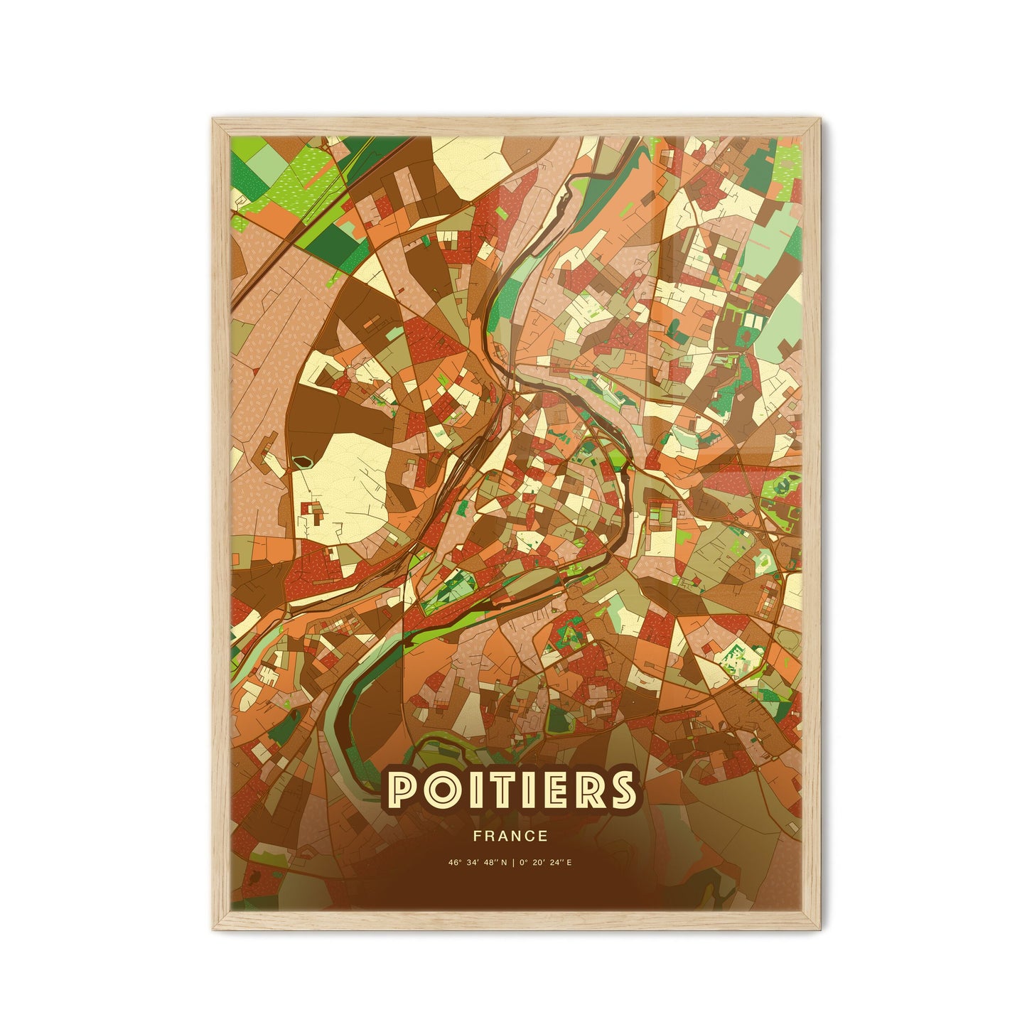 Colorful Poitiers France Fine Art Map Farmhouse