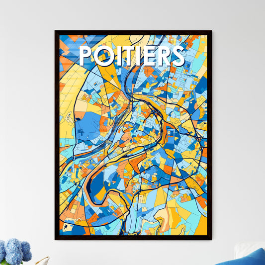 POITIERS FRANCE Vibrant Colorful Art Map Poster Blue Orange