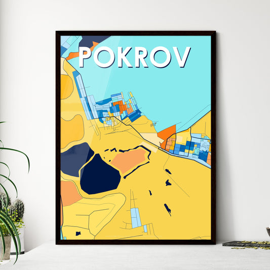 POKROV UKRAINE Vibrant Colorful Art Map Poster Blue Orange