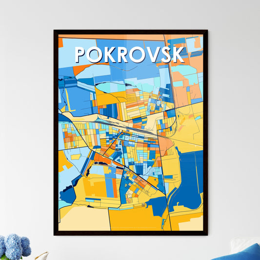 POKROVSK UKRAINE Vibrant Colorful Art Map Poster Blue Orange