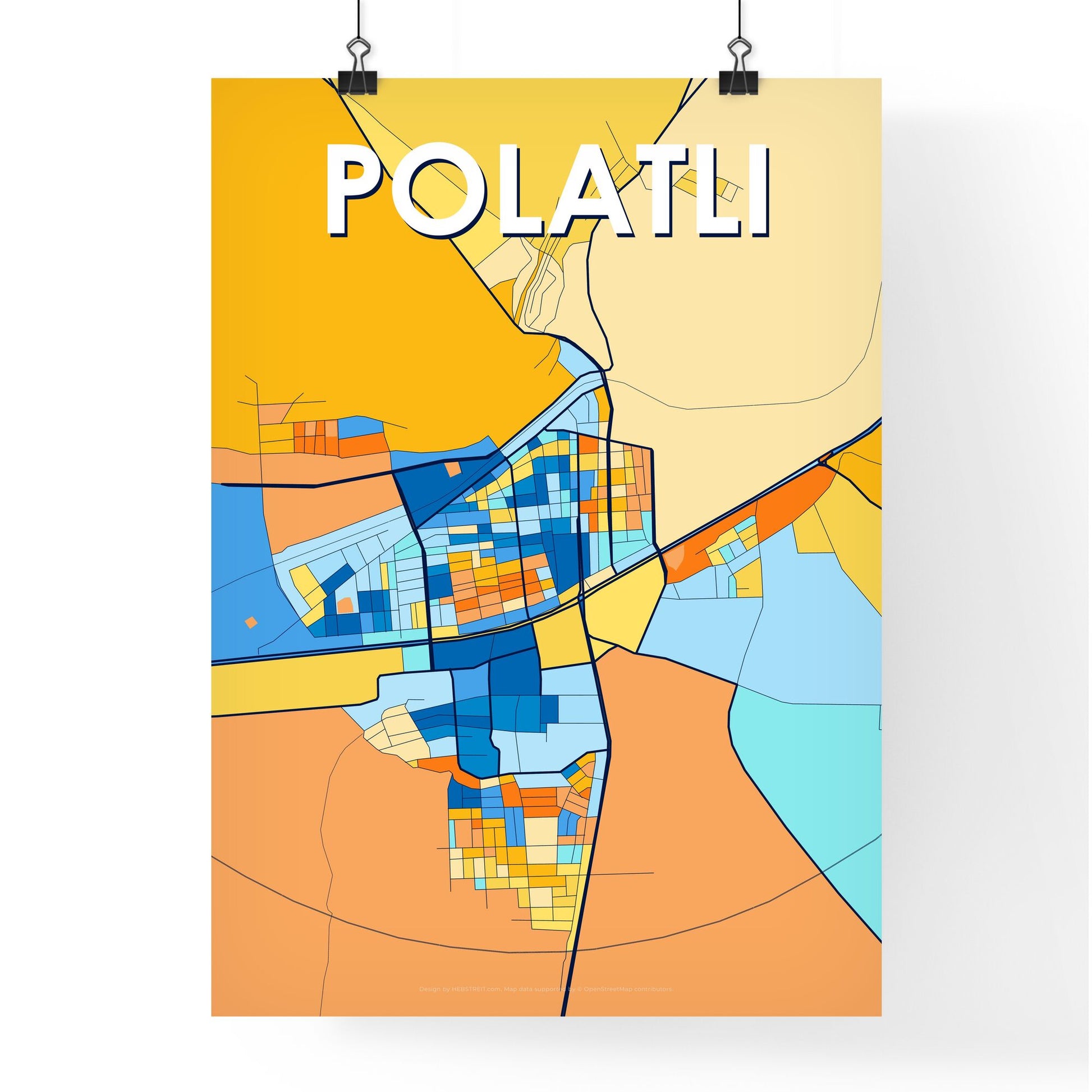 POLATLI TURKEY Vibrant Colorful Art Map Poster Blue Orange