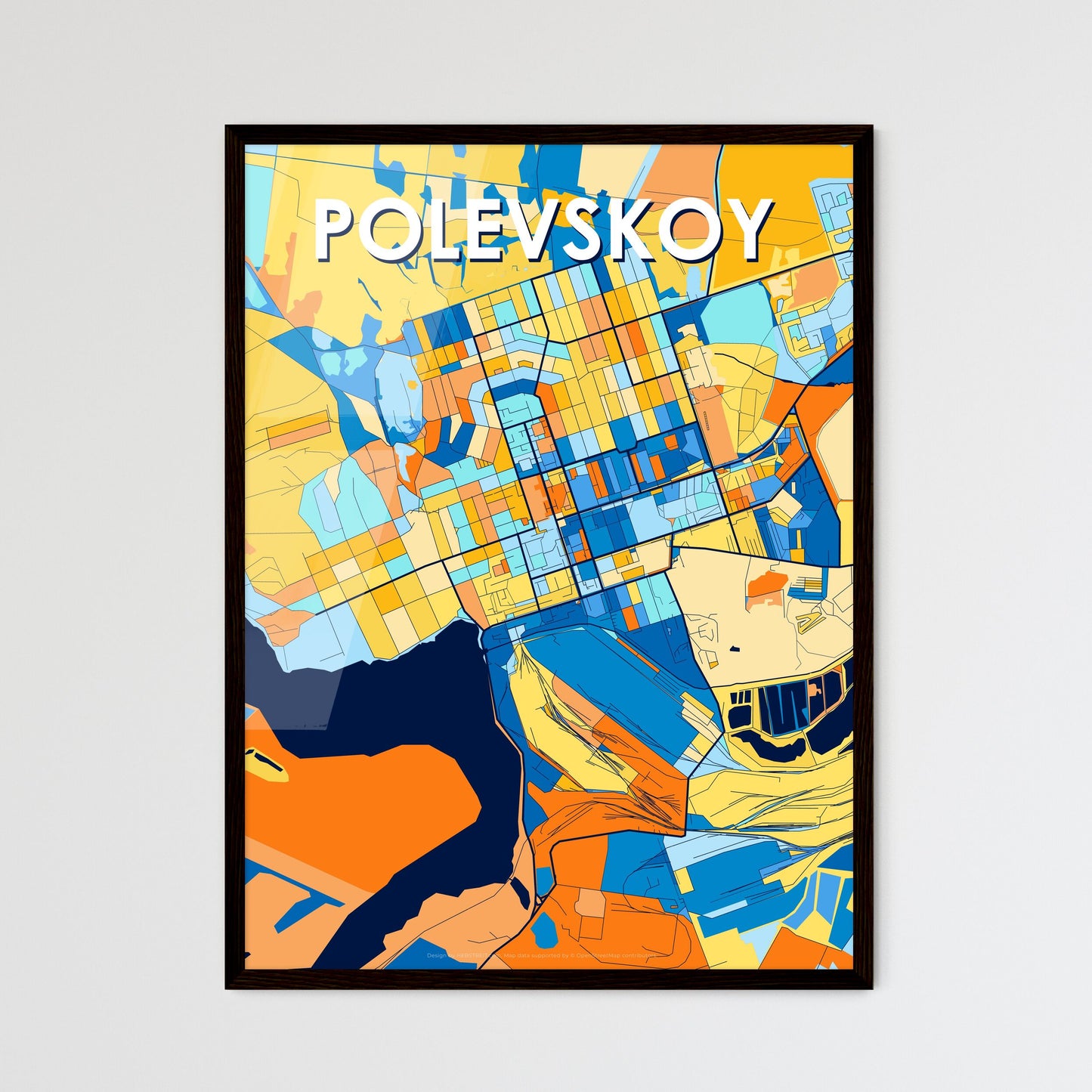 POLEVSKOY RUSSIA Vibrant Colorful Art Map Poster Blue Orange