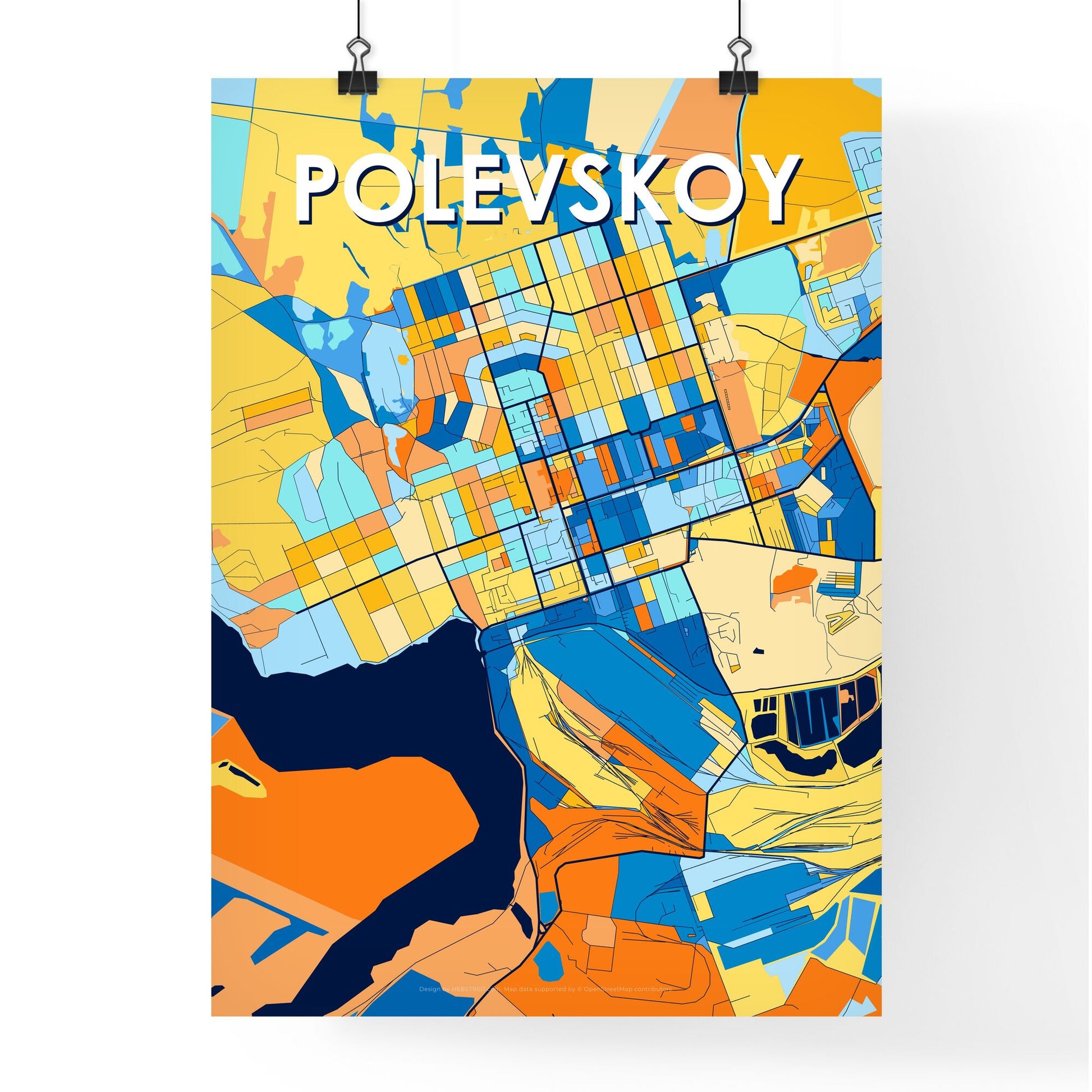 POLEVSKOY RUSSIA Vibrant Colorful Art Map Poster Blue Orange