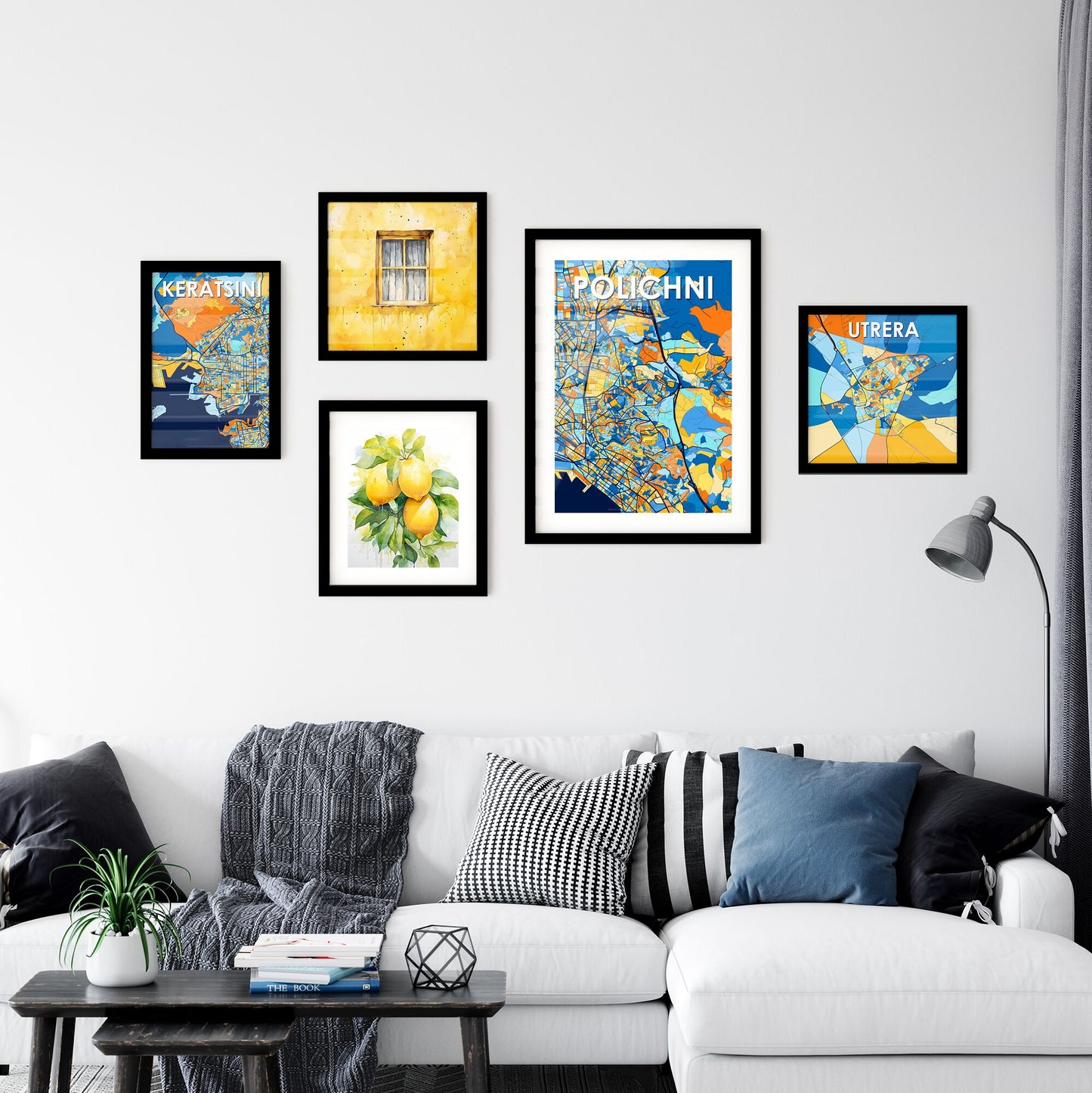 POLICHNI GREECE Vibrant Colorful Art Map Poster Blue Orange