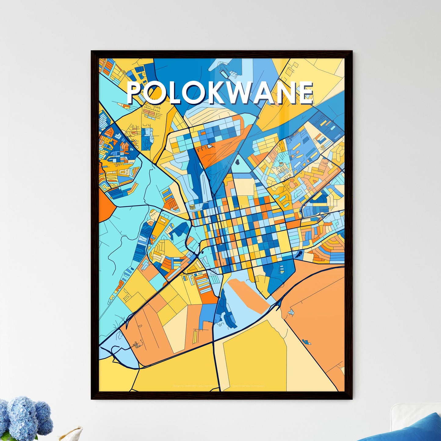 POLOKWANE SOUTH AFRICA Vibrant Colorful Art Map Poster Blue Orange