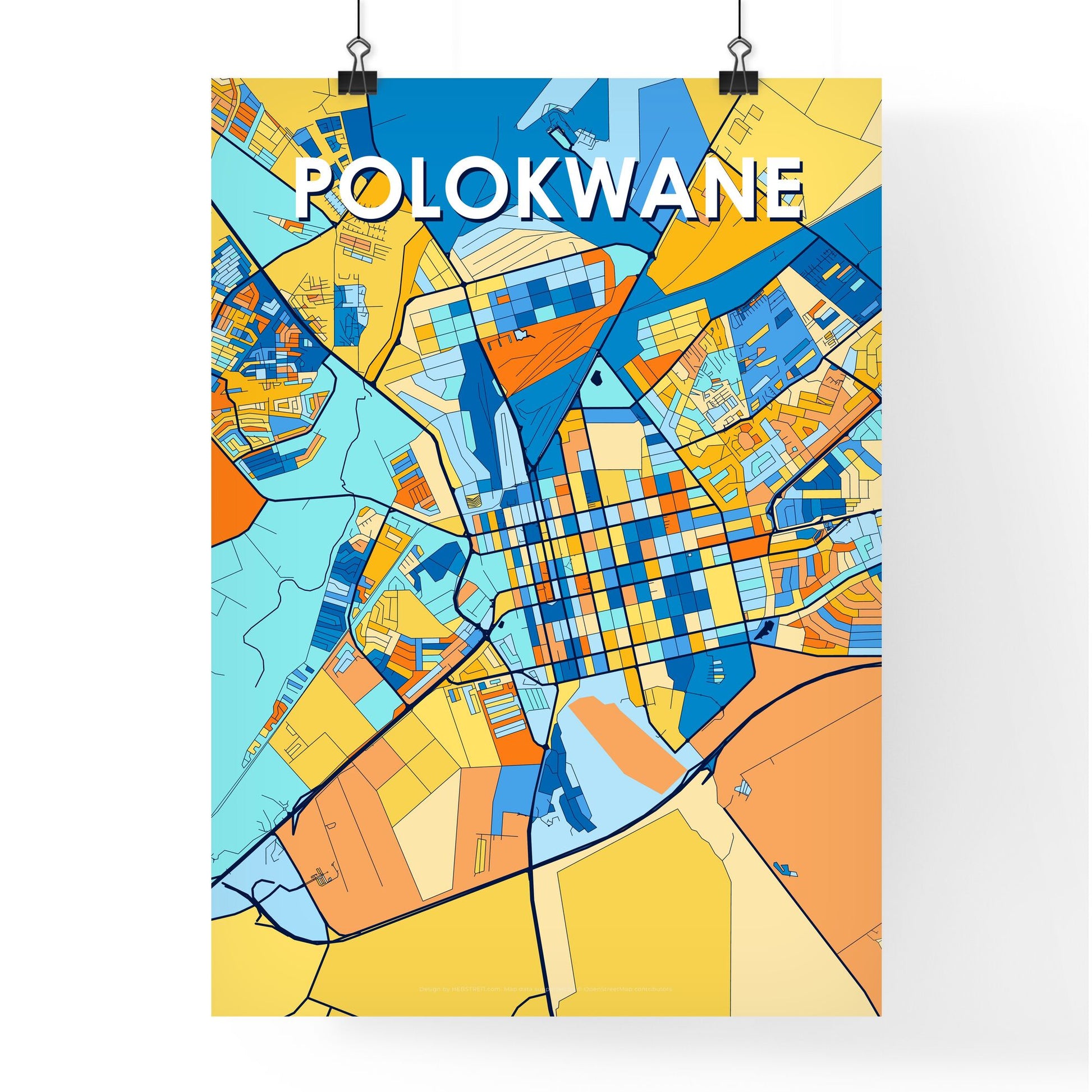 POLOKWANE SOUTH AFRICA Vibrant Colorful Art Map Poster Blue Orange