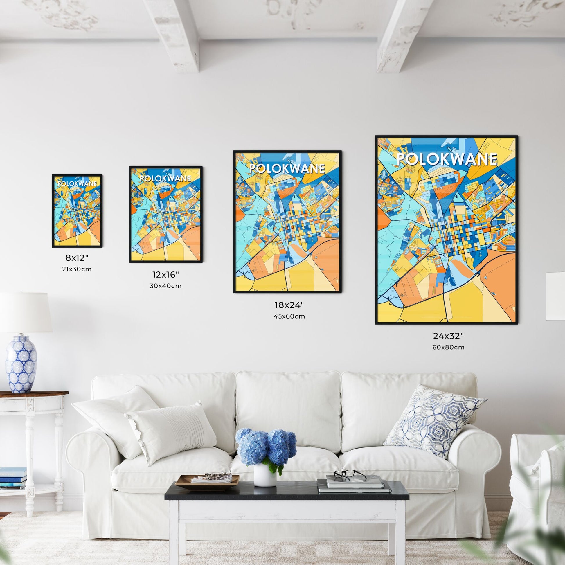 POLOKWANE SOUTH AFRICA Vibrant Colorful Art Map Poster Blue Orange