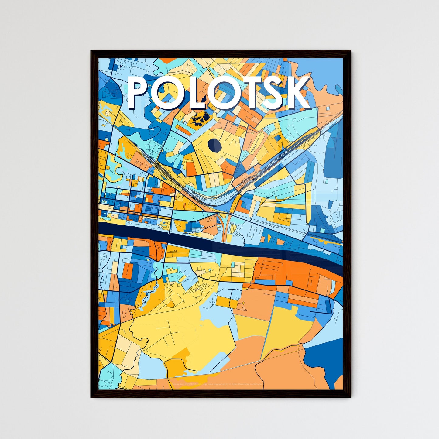 POLOTSK BELARUS Vibrant Colorful Art Map Poster Blue Orange