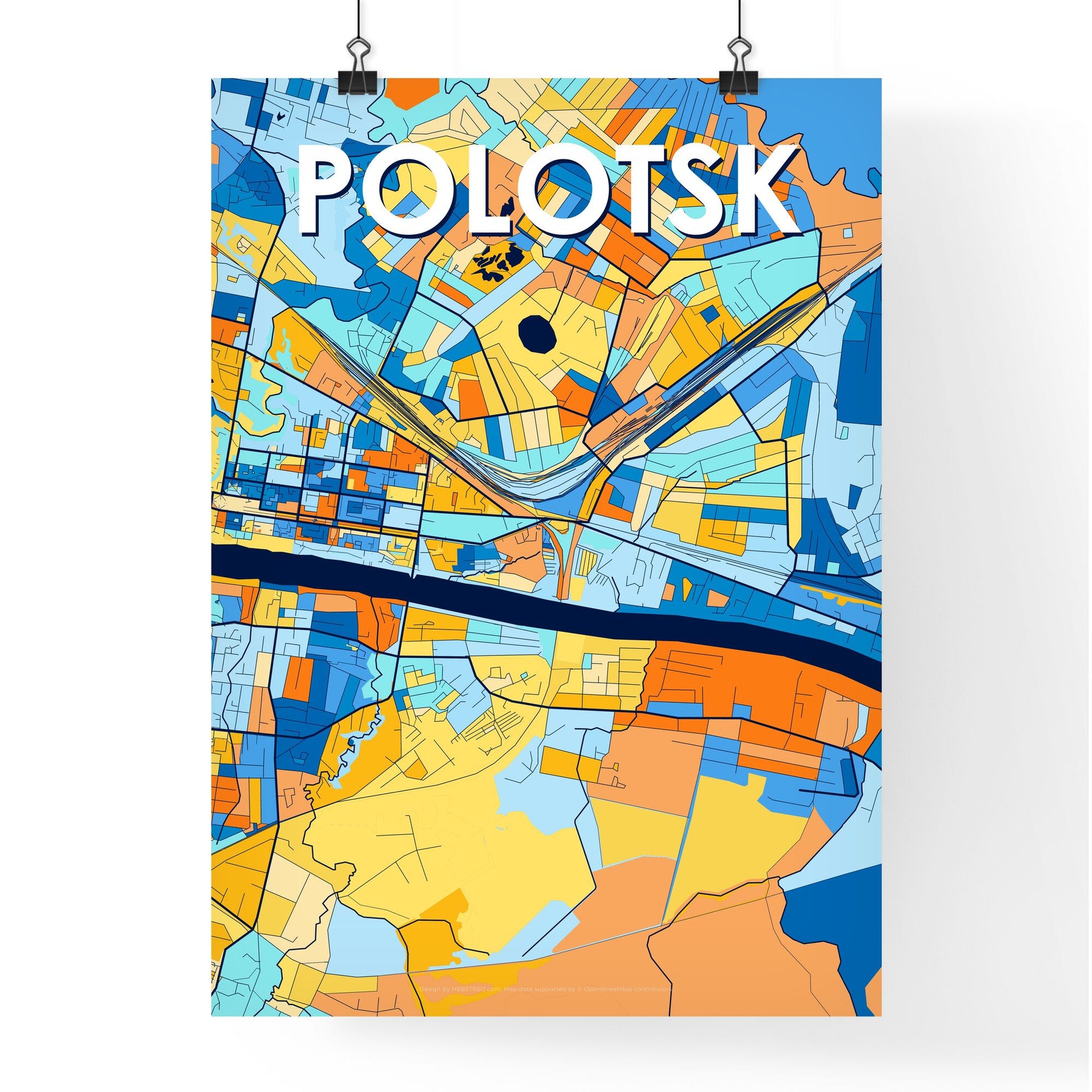 POLOTSK BELARUS Vibrant Colorful Art Map Poster Blue Orange