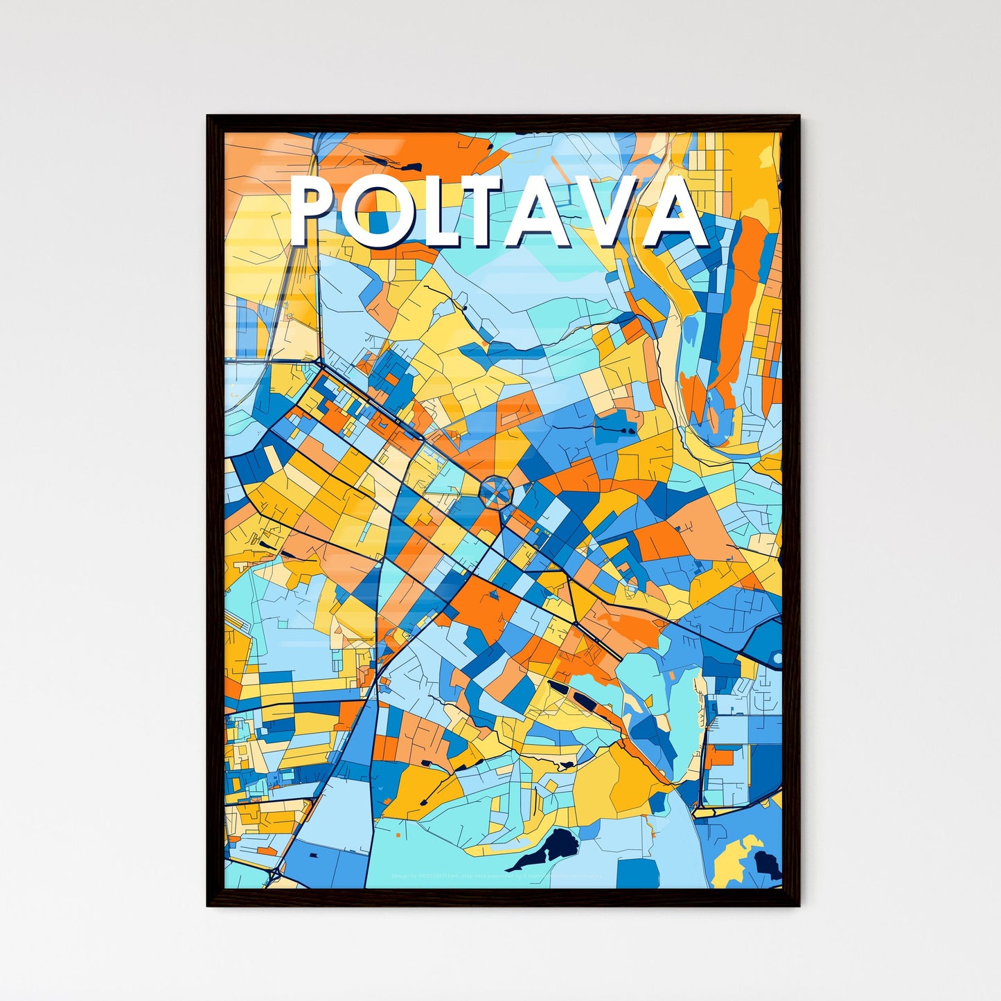 POLTAVA UKRAINE Vibrant Colorful Art Map Poster Blue Orange