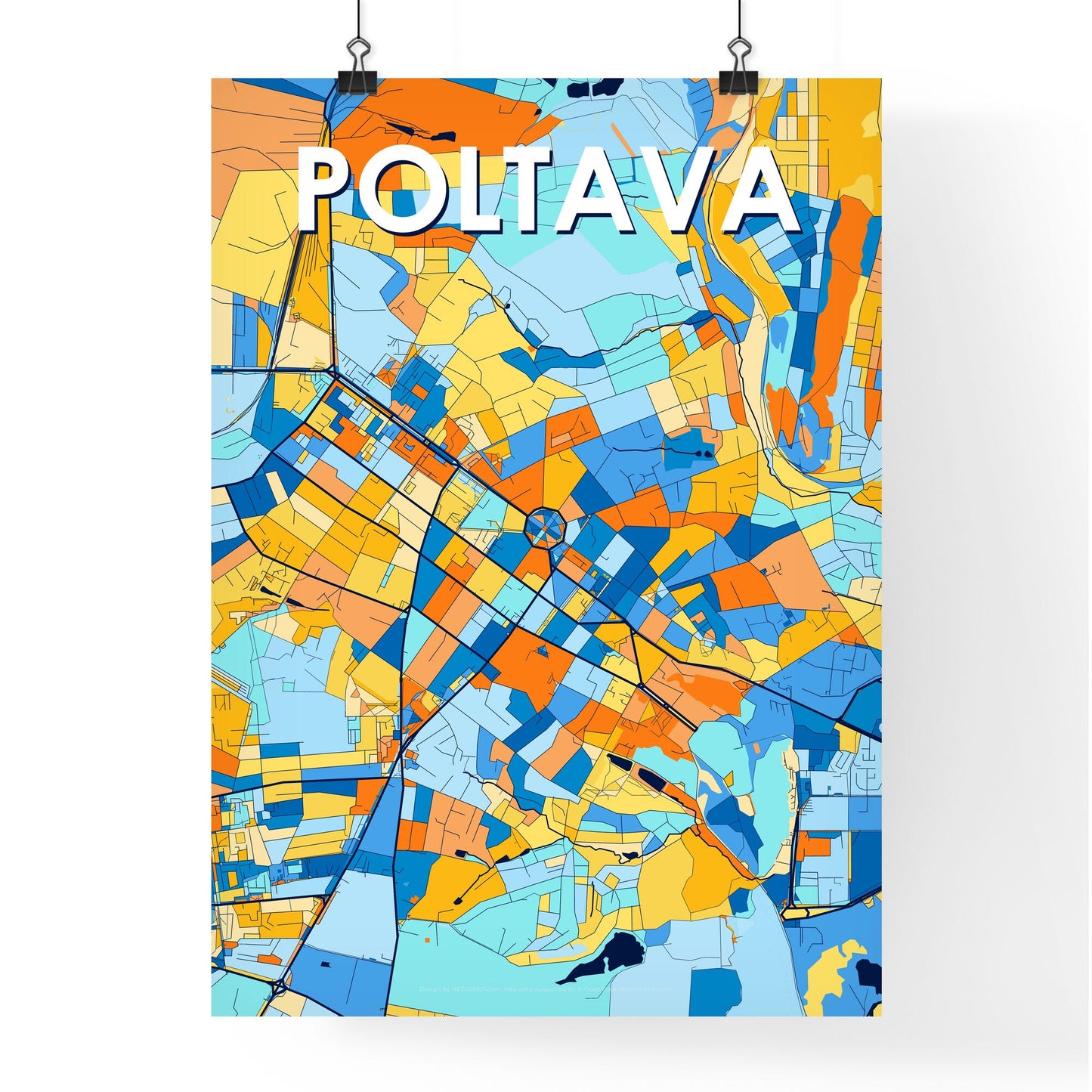 POLTAVA UKRAINE Vibrant Colorful Art Map Poster Blue Orange