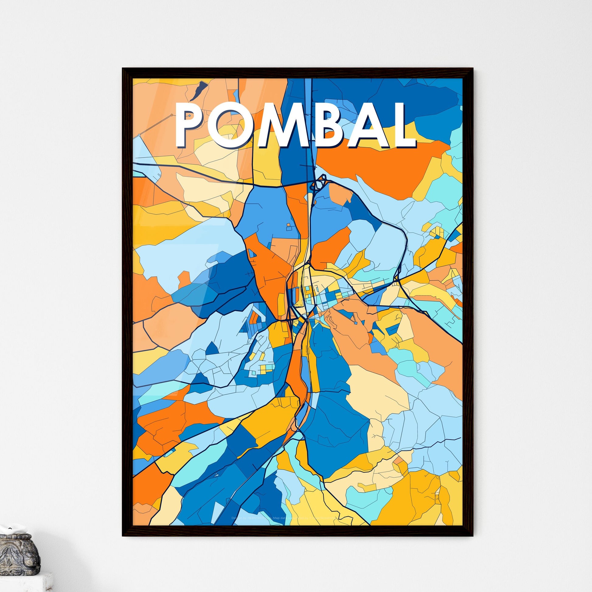 POMBAL PORTUGAL Vibrant Colorful Art Map Poster Blue Orange