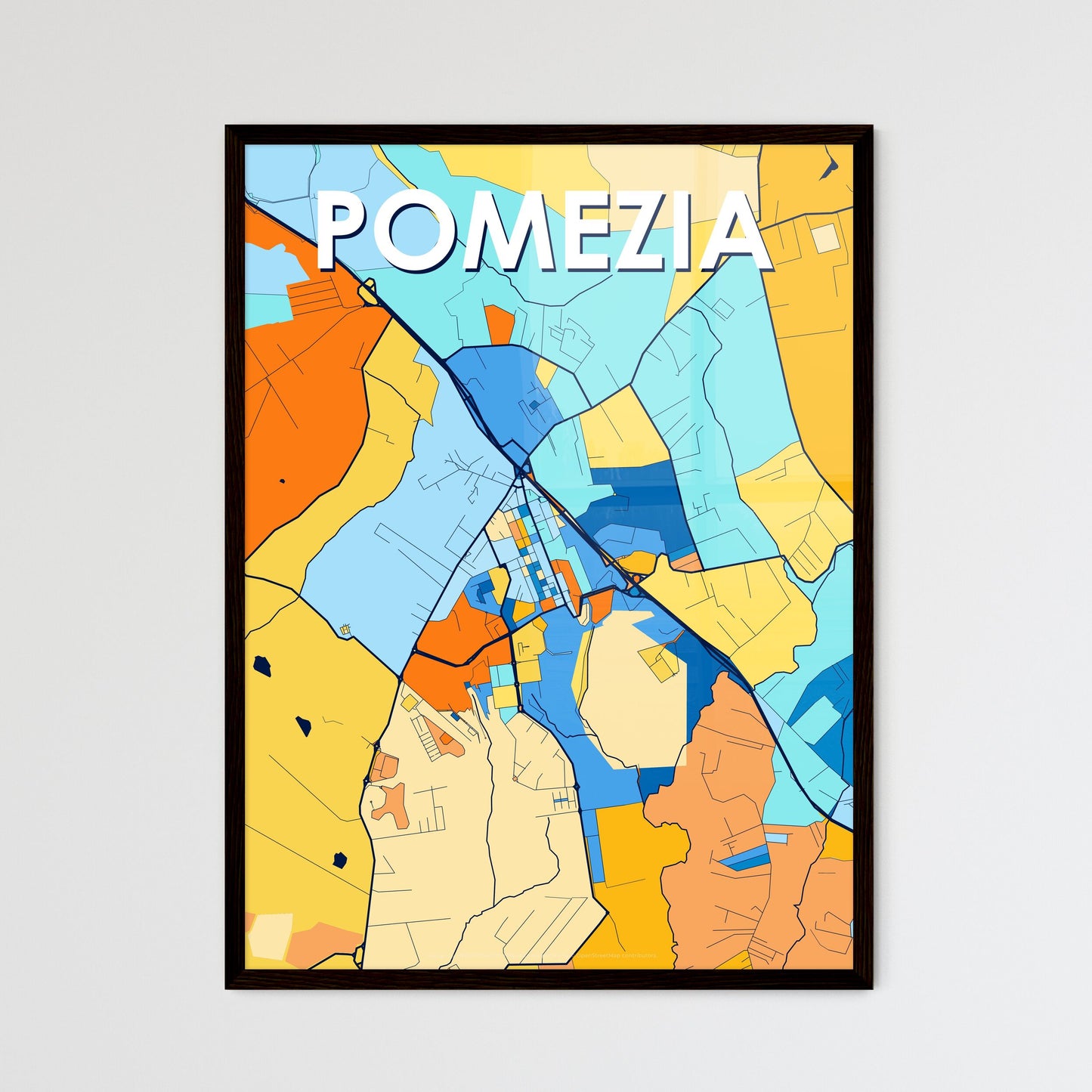 POMEZIA ITALY Vibrant Colorful Art Map Poster Blue Orange