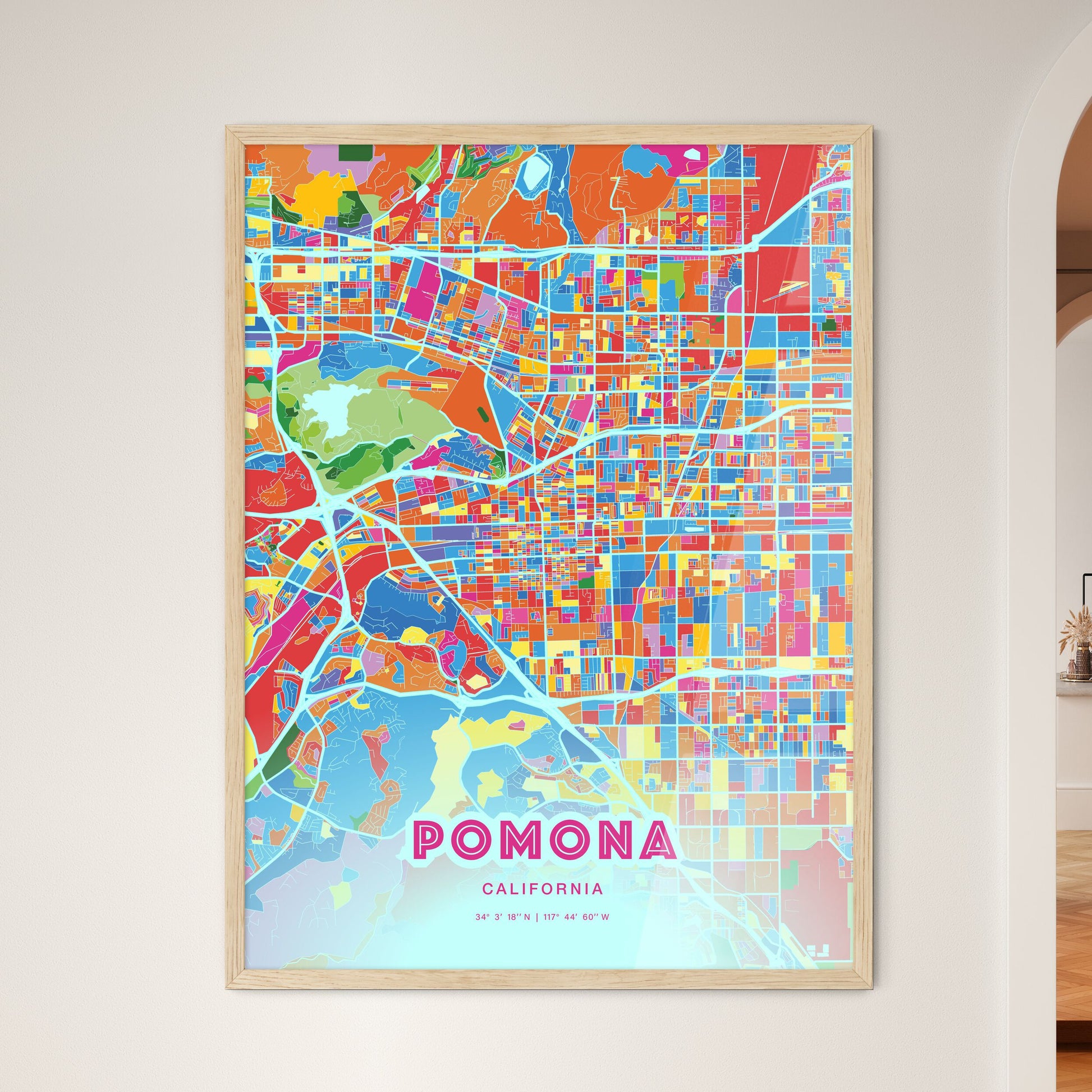 Colorful Pomona California Fine Art Map Crazy Colors