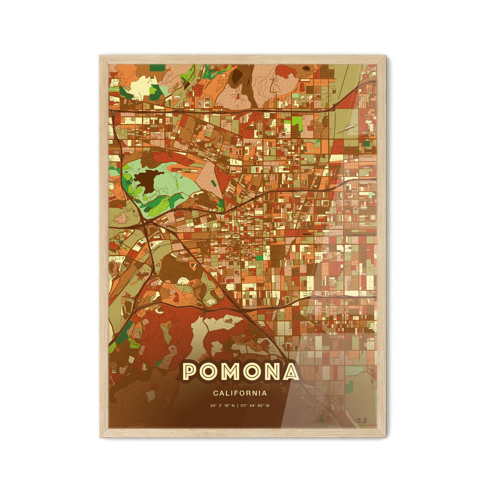 Colorful Pomona California Fine Art Map Farmhouse