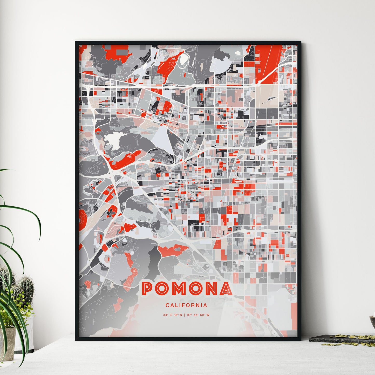 Colorful Pomona California Fine Art Map Modern Expressive