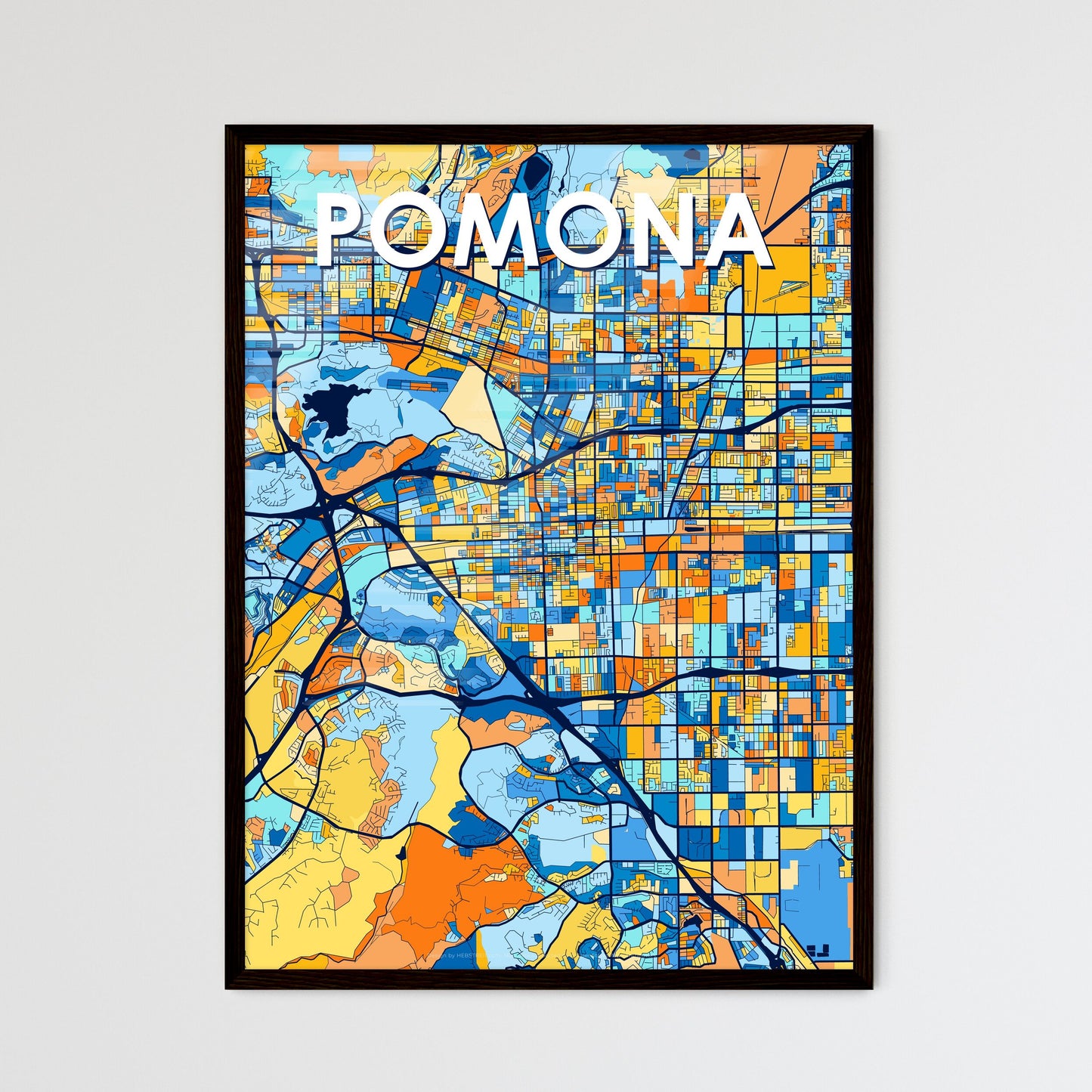 POMONA CALIFORNIA Vibrant Colorful Art Map Poster Blue Orange