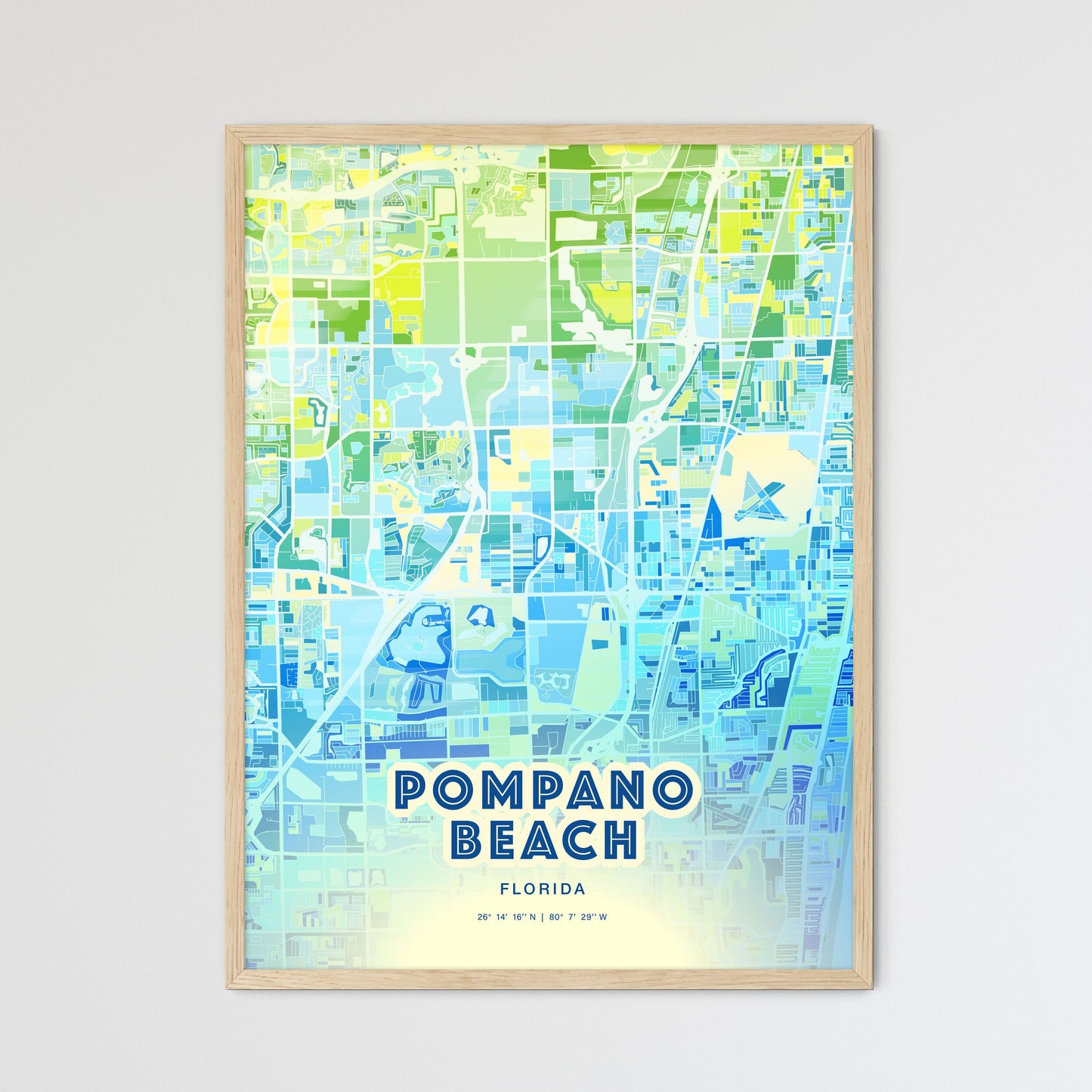 Colorful Pompano Beach Florida Fine Art Map Cool Blue