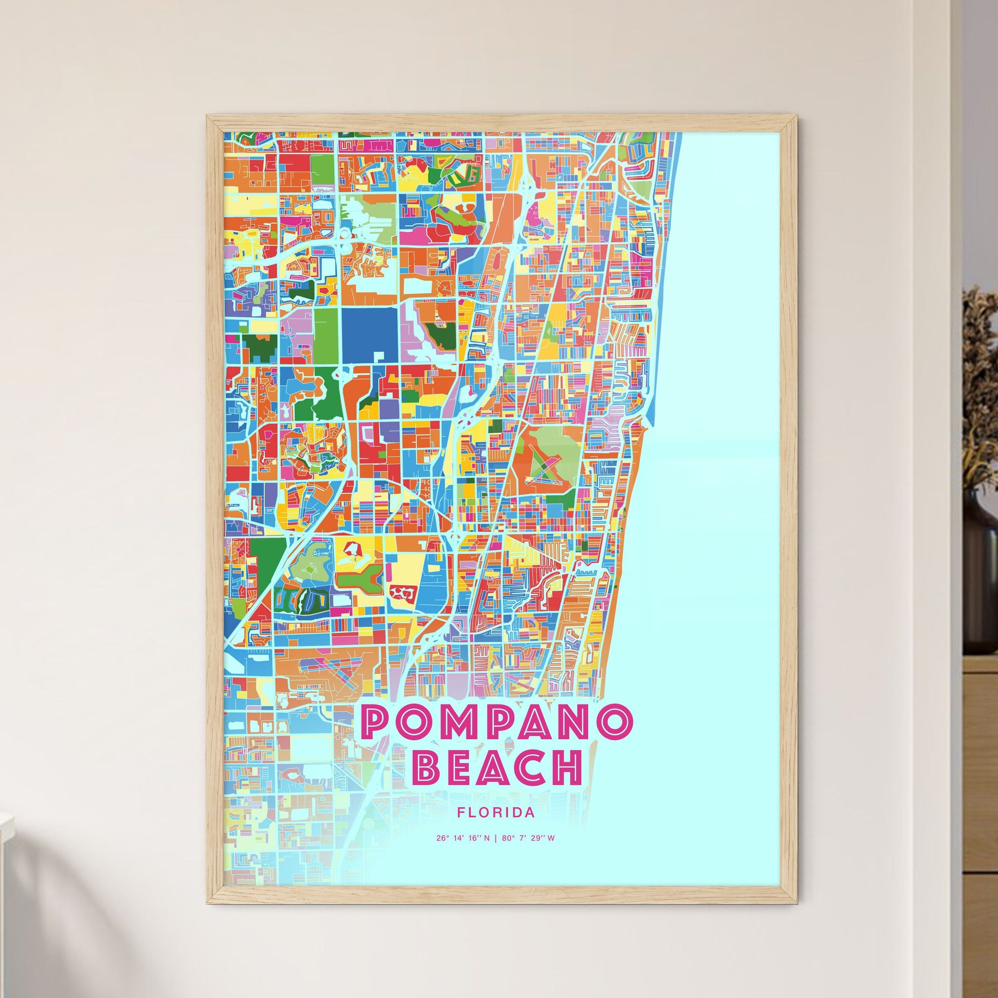 Colorful Pompano Beach Florida Fine Art Map Crazy Colors