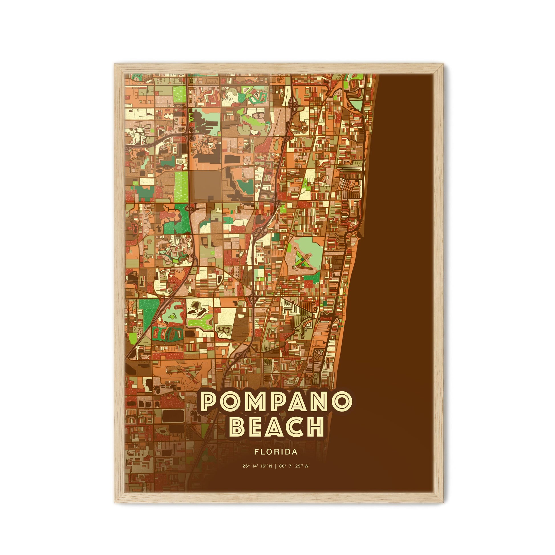 Colorful Pompano Beach Florida Fine Art Map Farmhouse