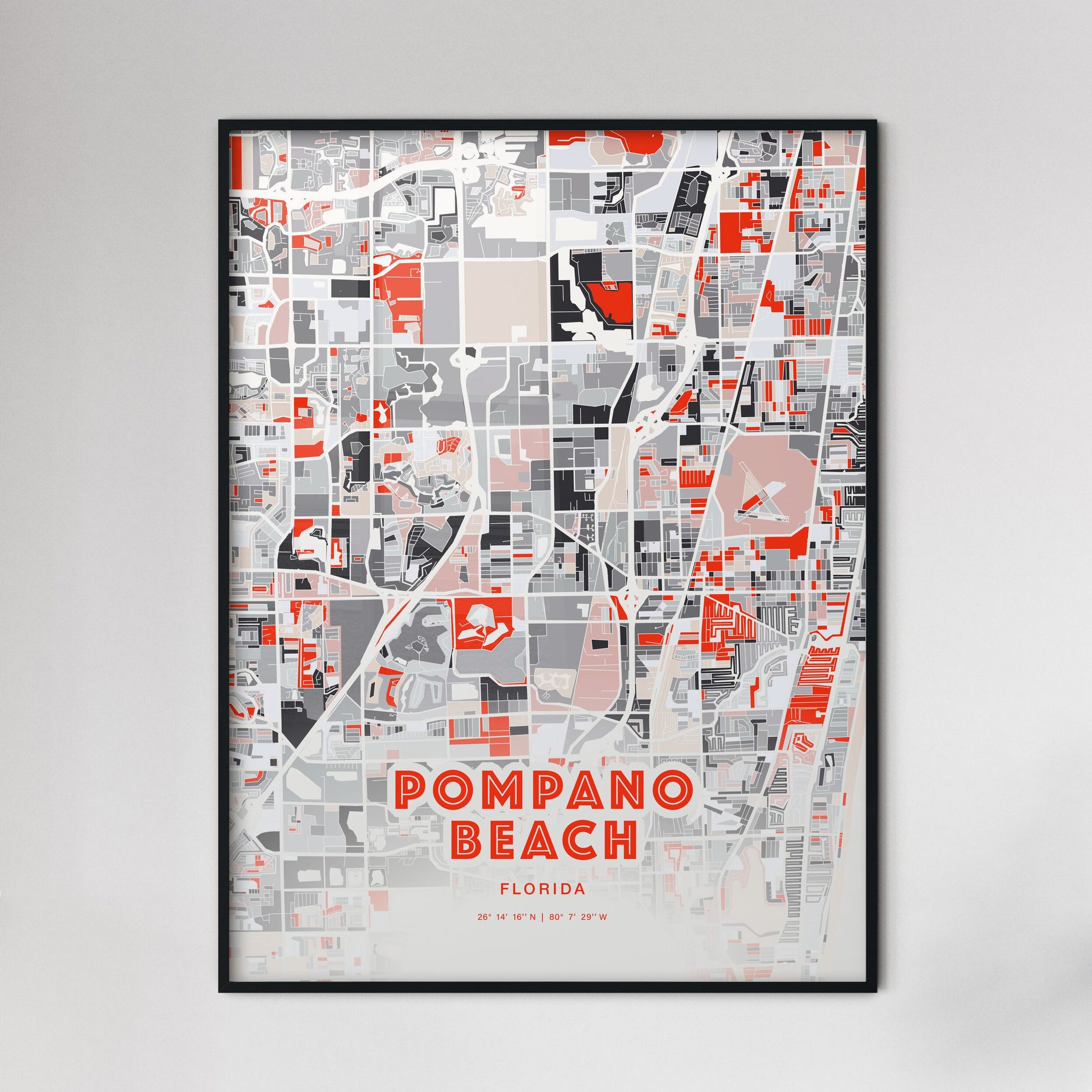 Colorful Pompano Beach Florida Fine Art Map Modern Expressive