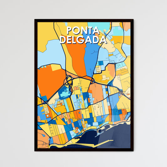 PONTA DELGADA PORTUGAL Vibrant Colorful Art Map Poster Blue Orange