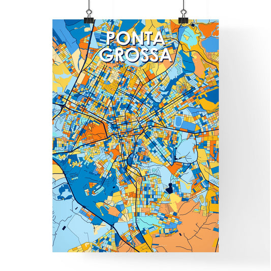 PONTA GROSSA BRAZIL Vibrant Colorful Art Map Poster Blue Orange