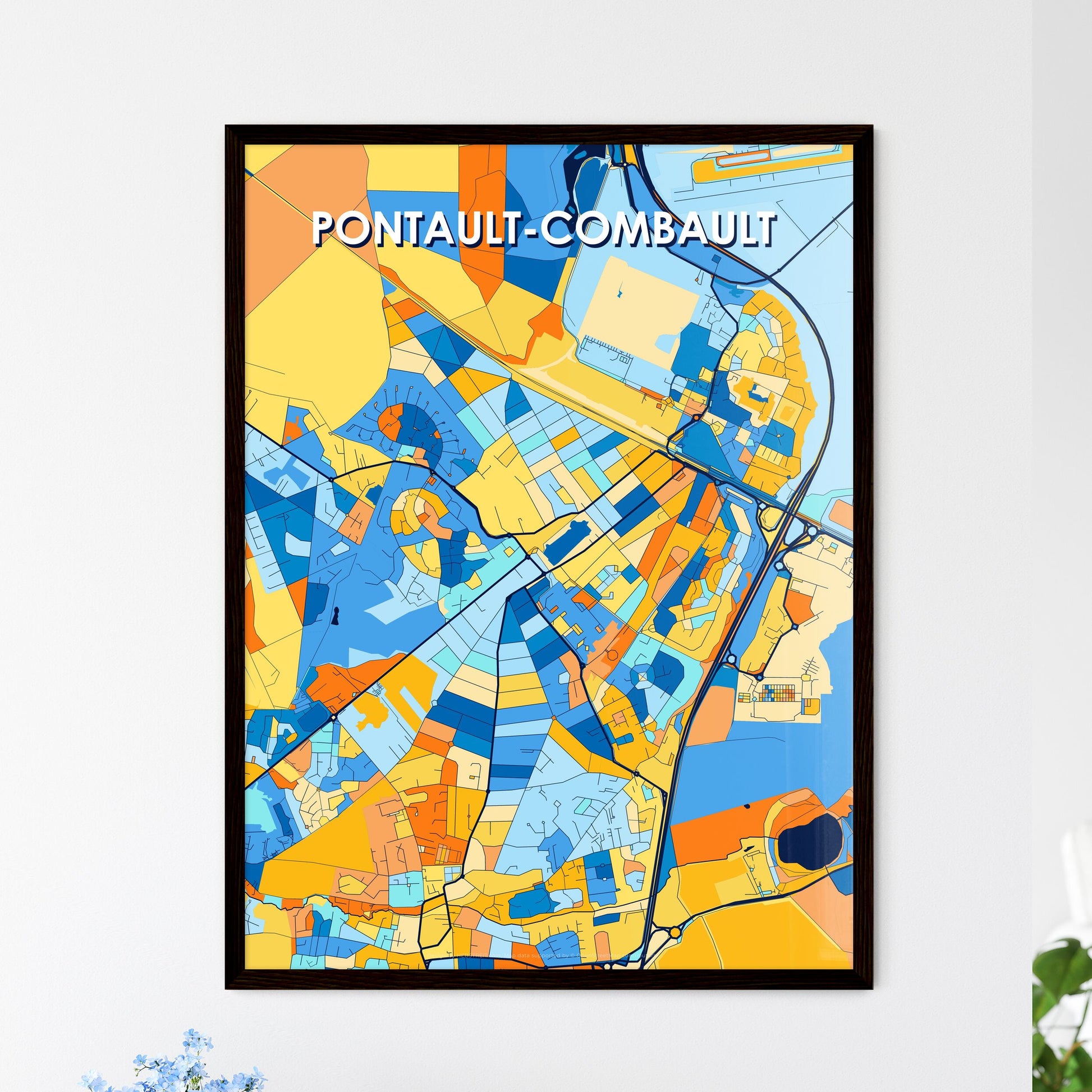 PONTAULT-COMBAULT FRANCE Vibrant Colorful Art Map Poster Blue Orange