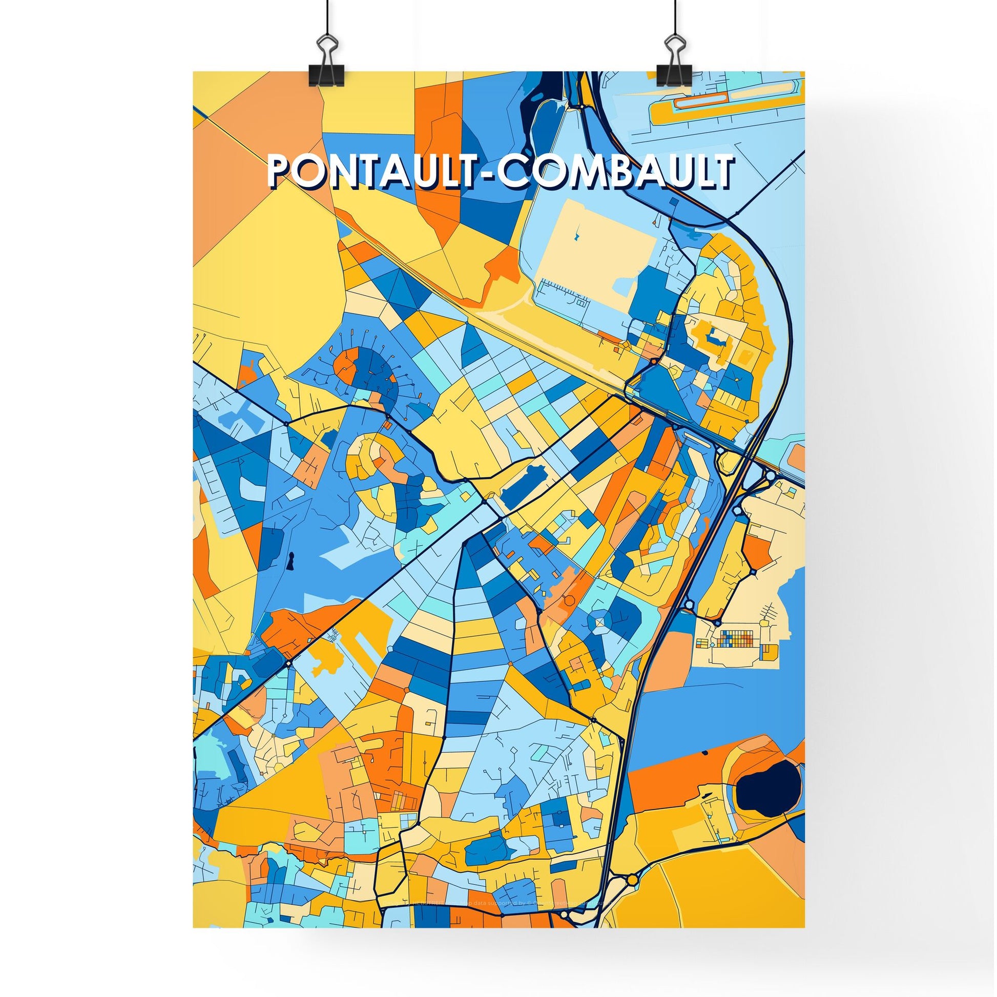 PONTAULT-COMBAULT FRANCE Vibrant Colorful Art Map Poster Blue Orange