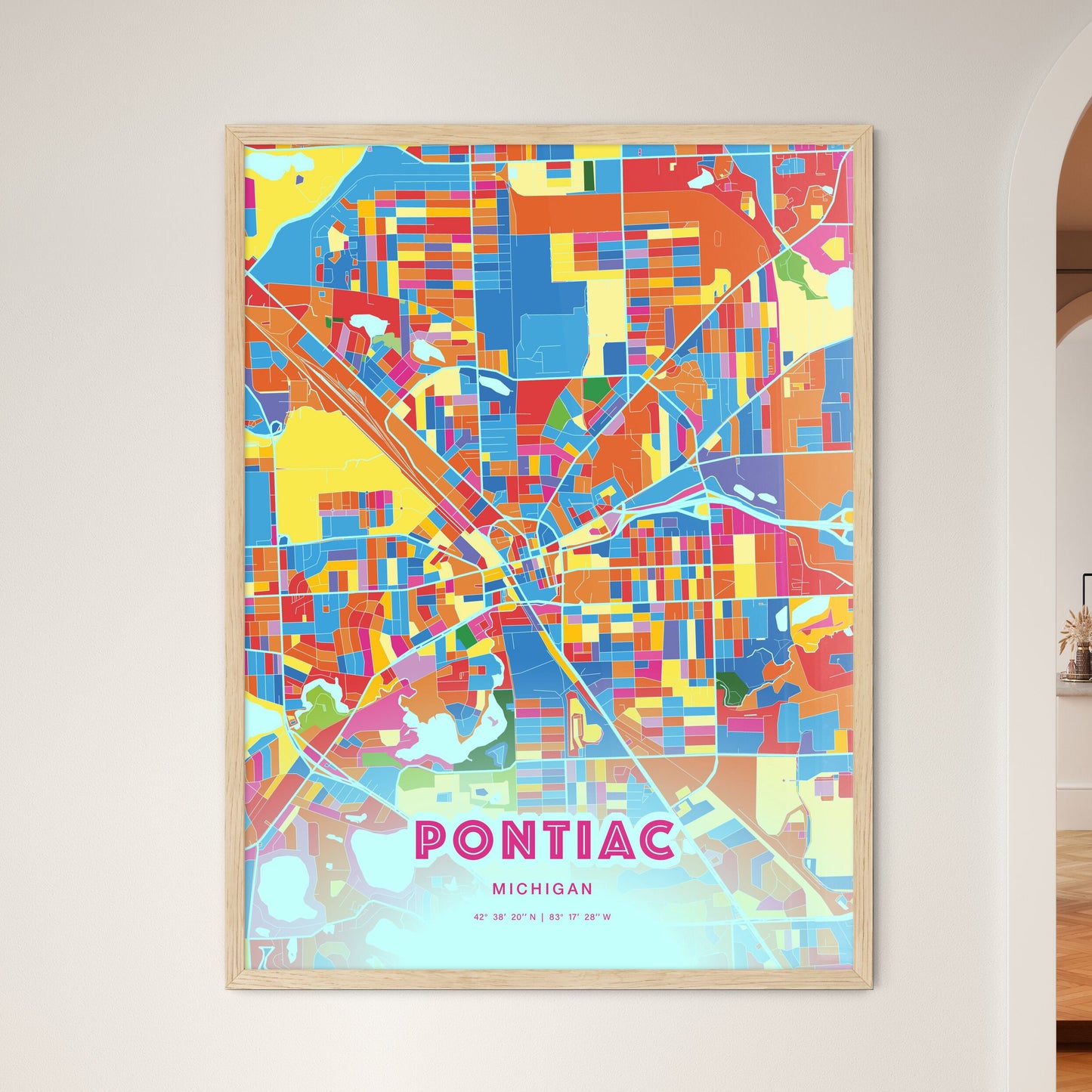 Colorful Pontiac Michigan Fine Art Map Crazy Colors