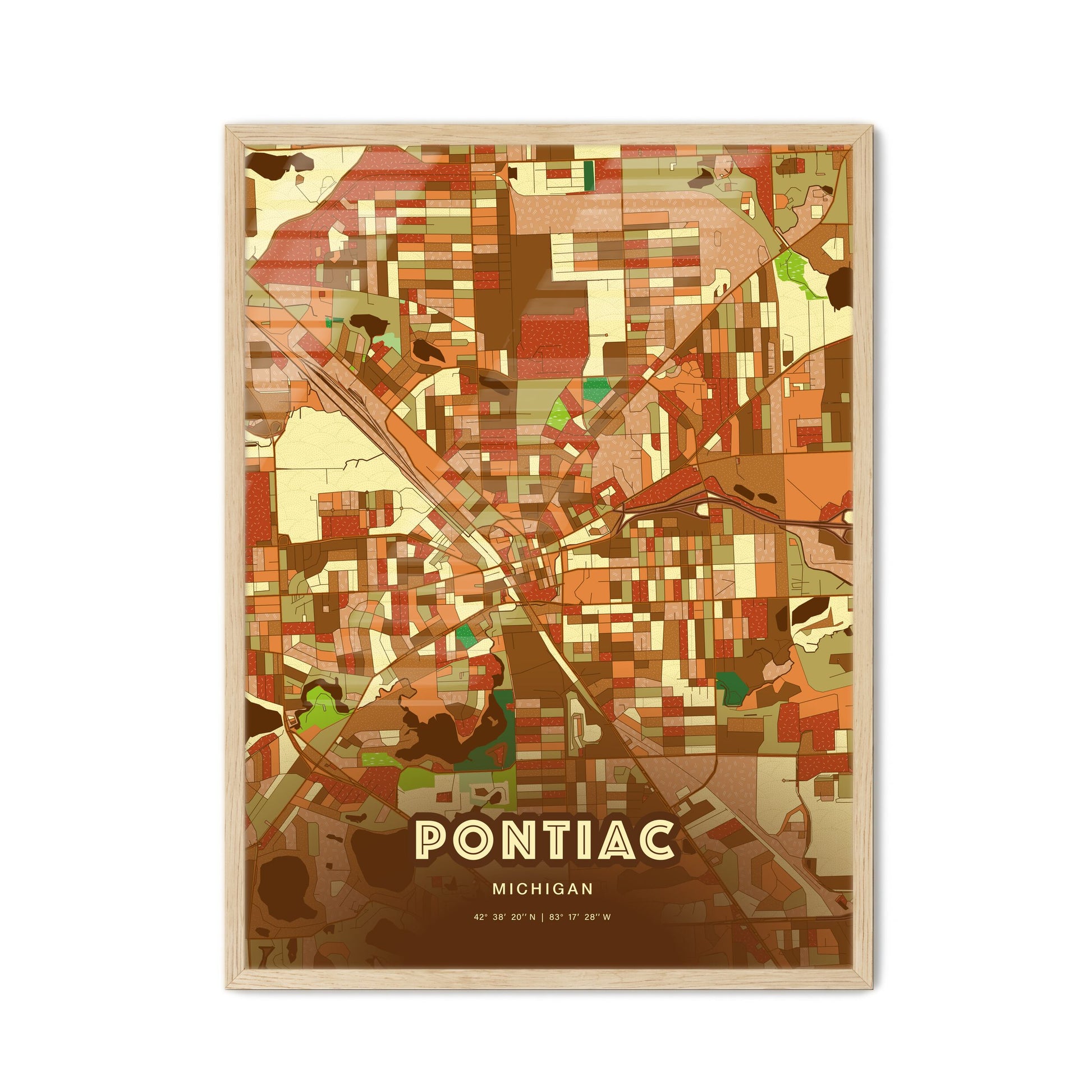 Colorful Pontiac Michigan Fine Art Map Farmhouse