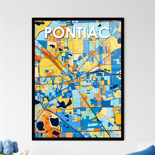 PONTIAC MICHIGAN Vibrant Colorful Art Map Poster Blue Orange