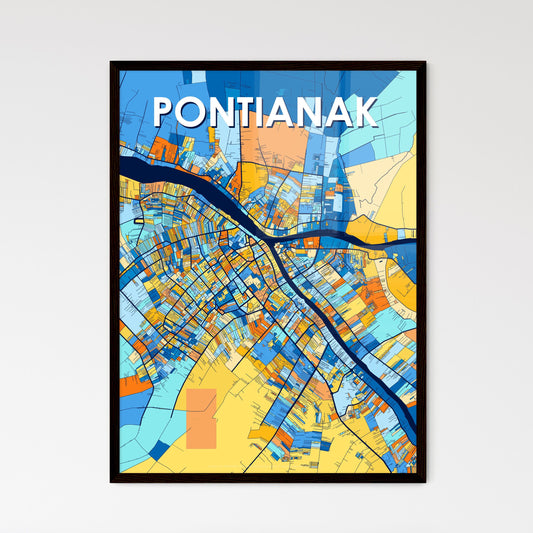 PONTIANAK INDONESIA Vibrant Colorful Art Map Poster Blue Orange