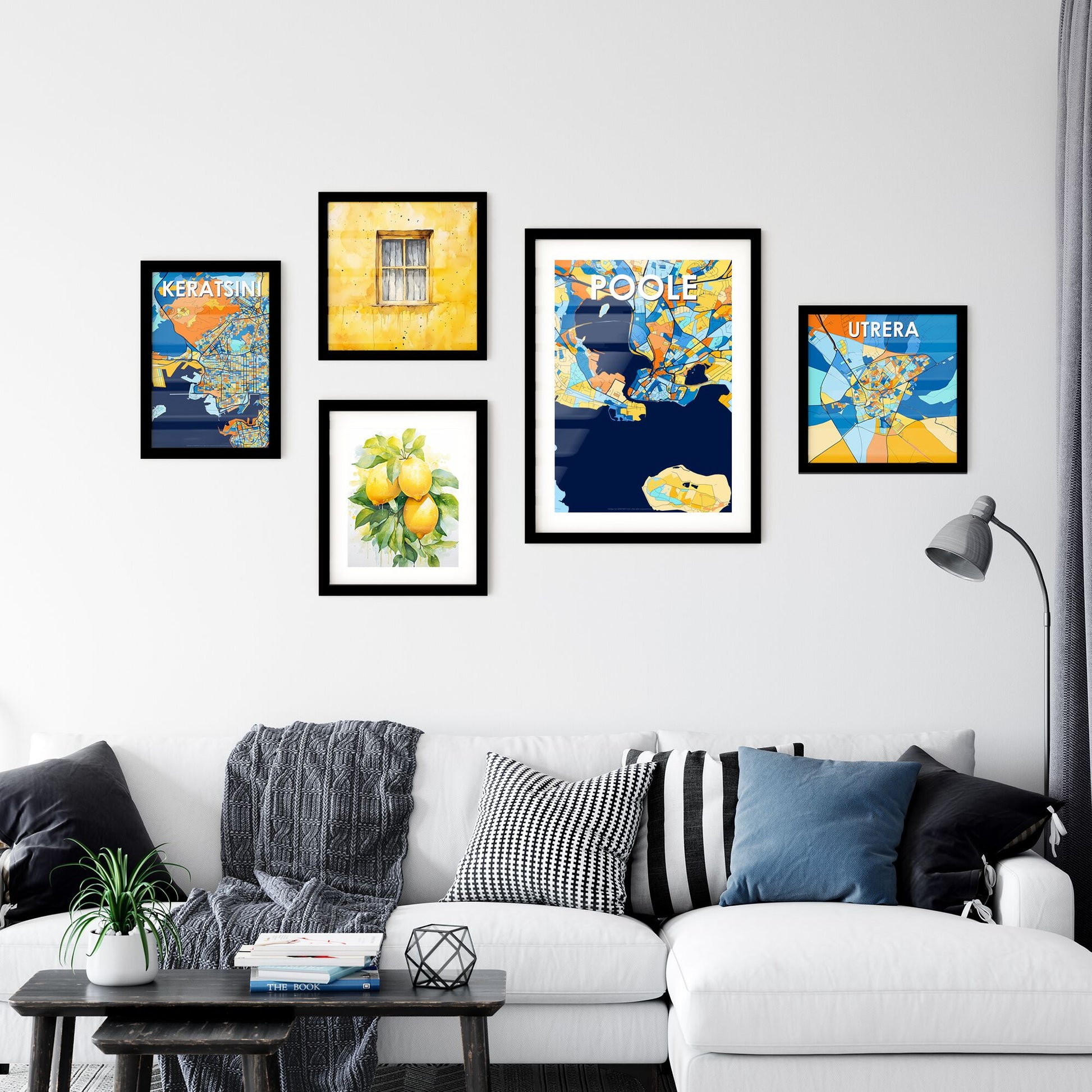 POOLE ENGLAND Vibrant Colorful Art Map Poster Blue Orange