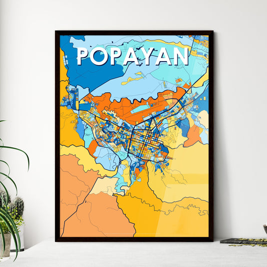 POPAYAN COLOMBIA Vibrant Colorful Art Map Poster Blue Orange