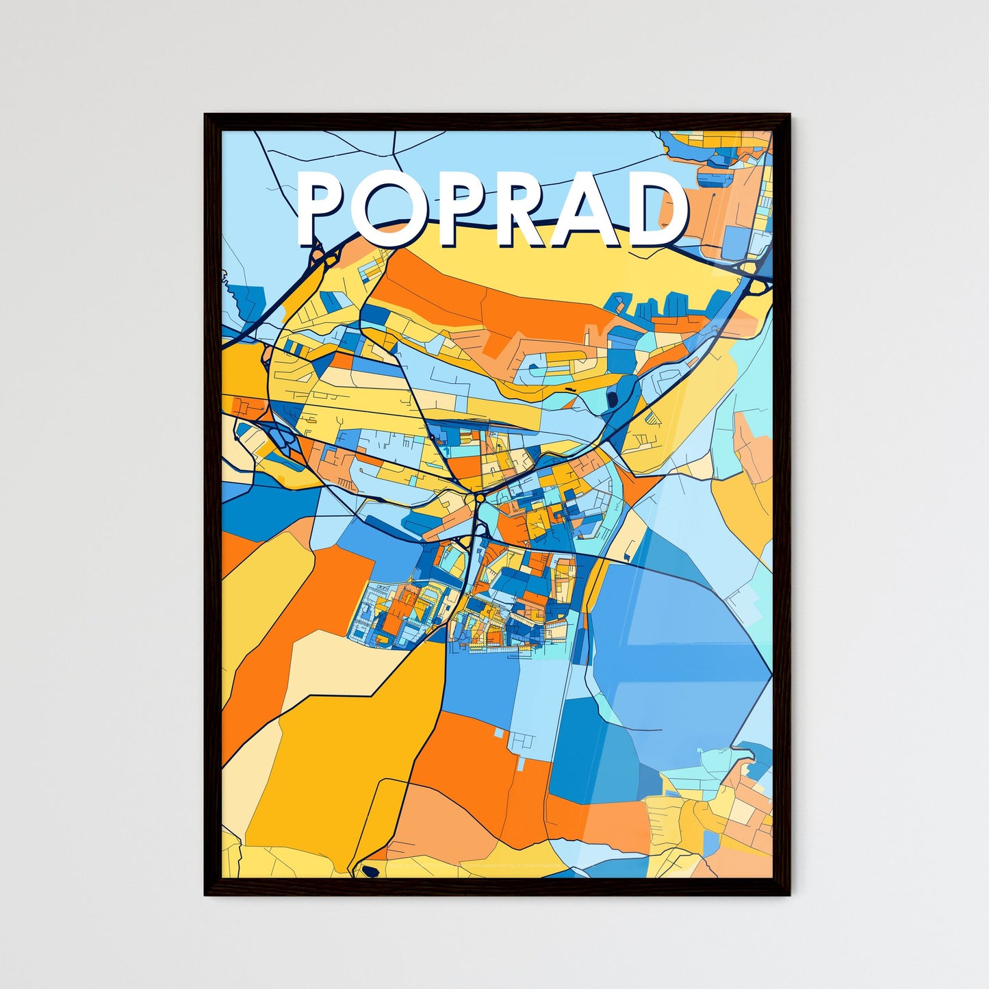 POPRAD SLOVAKIA Vibrant Colorful Art Map Poster Blue Orange