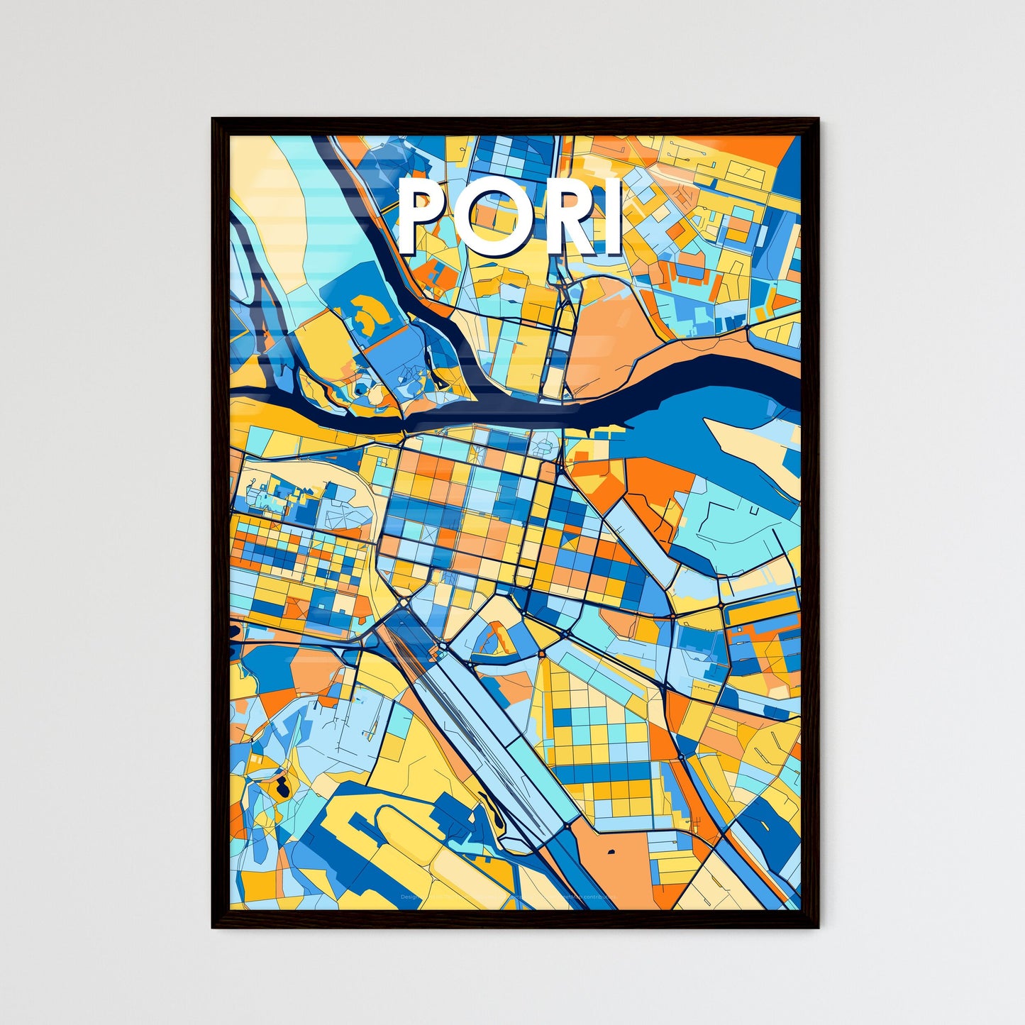 PORI FINLAND Vibrant Colorful Art Map Poster Blue Orange