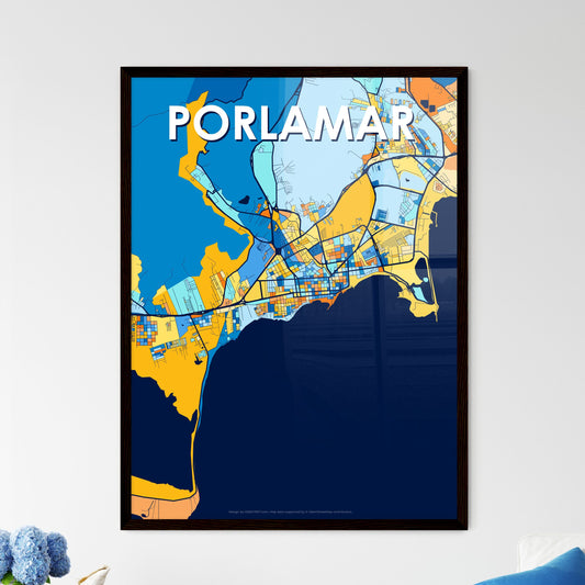 PORLAMAR VENEZUELA Vibrant Colorful Art Map Poster Blue Orange