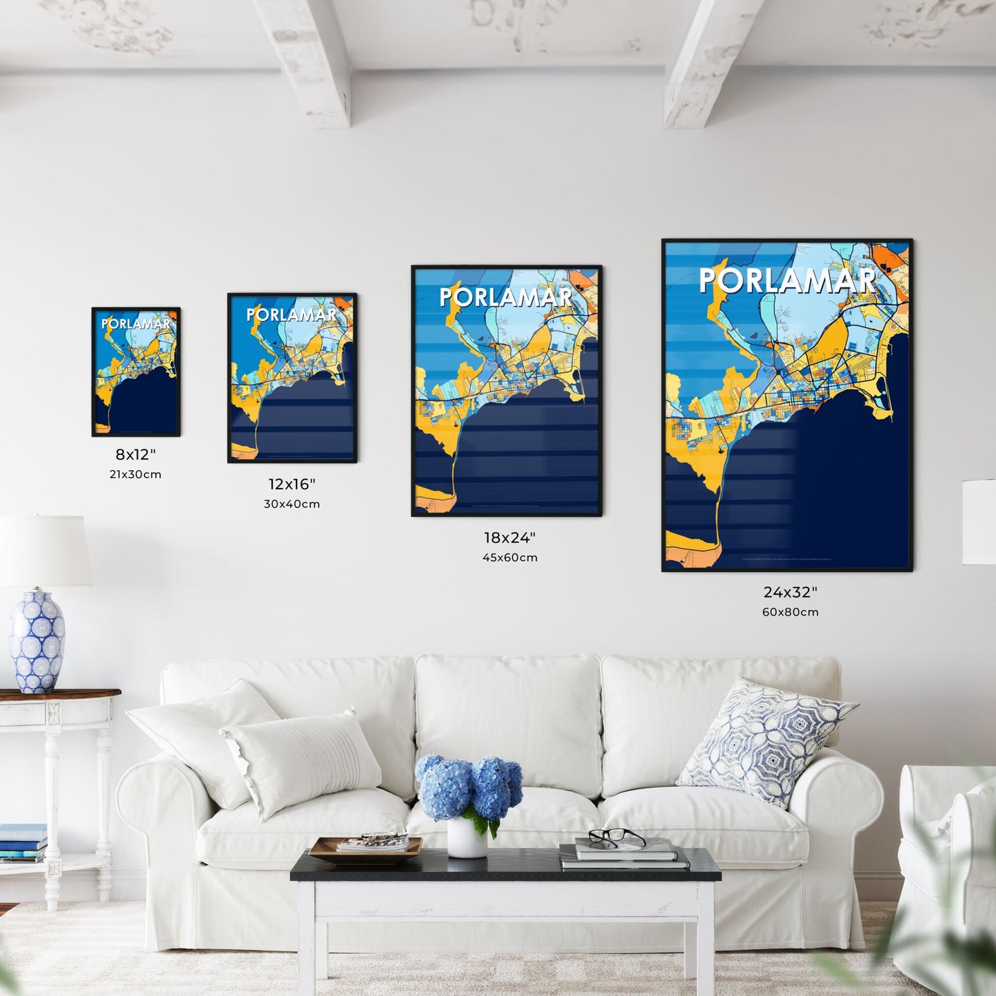 PORLAMAR VENEZUELA Vibrant Colorful Art Map Poster Blue Orange