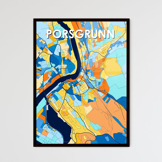 PORSGRUNN NORWAY Vibrant Colorful Art Map Poster Blue Orange